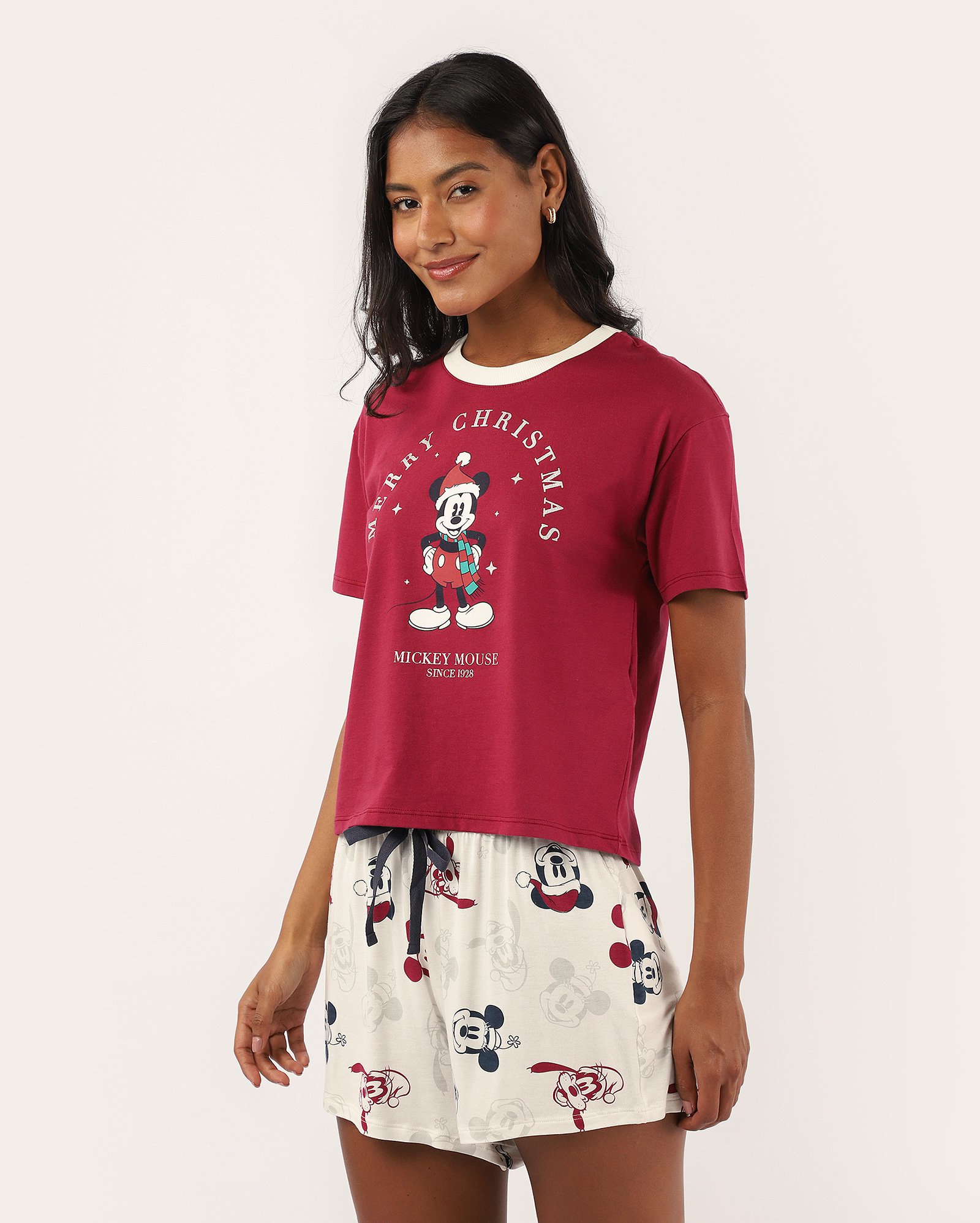 Pijama curto feminino Mickey Mouse natal multicor | Disney