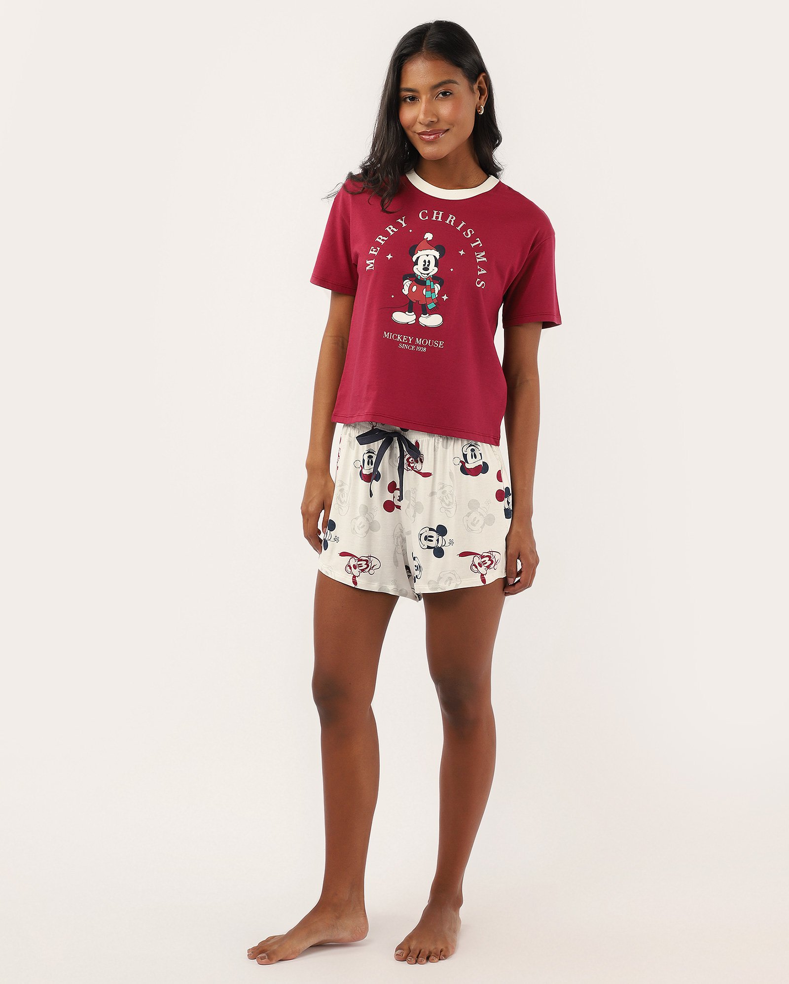 Pijama curto feminino Mickey Mouse natal multicor | Disney