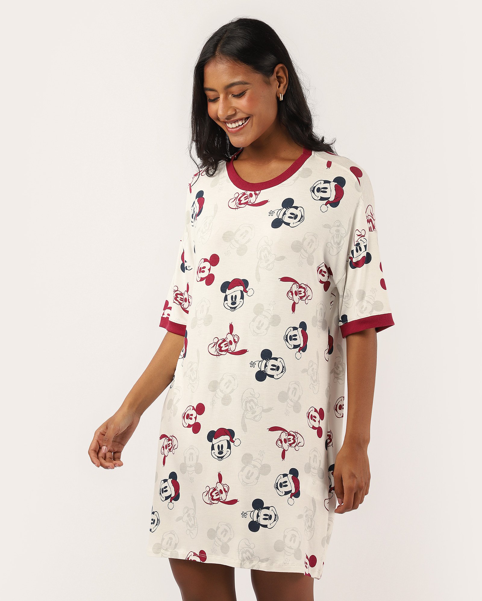 Camisola curta com viscose Mickey Mouse Natal off-white | Disney