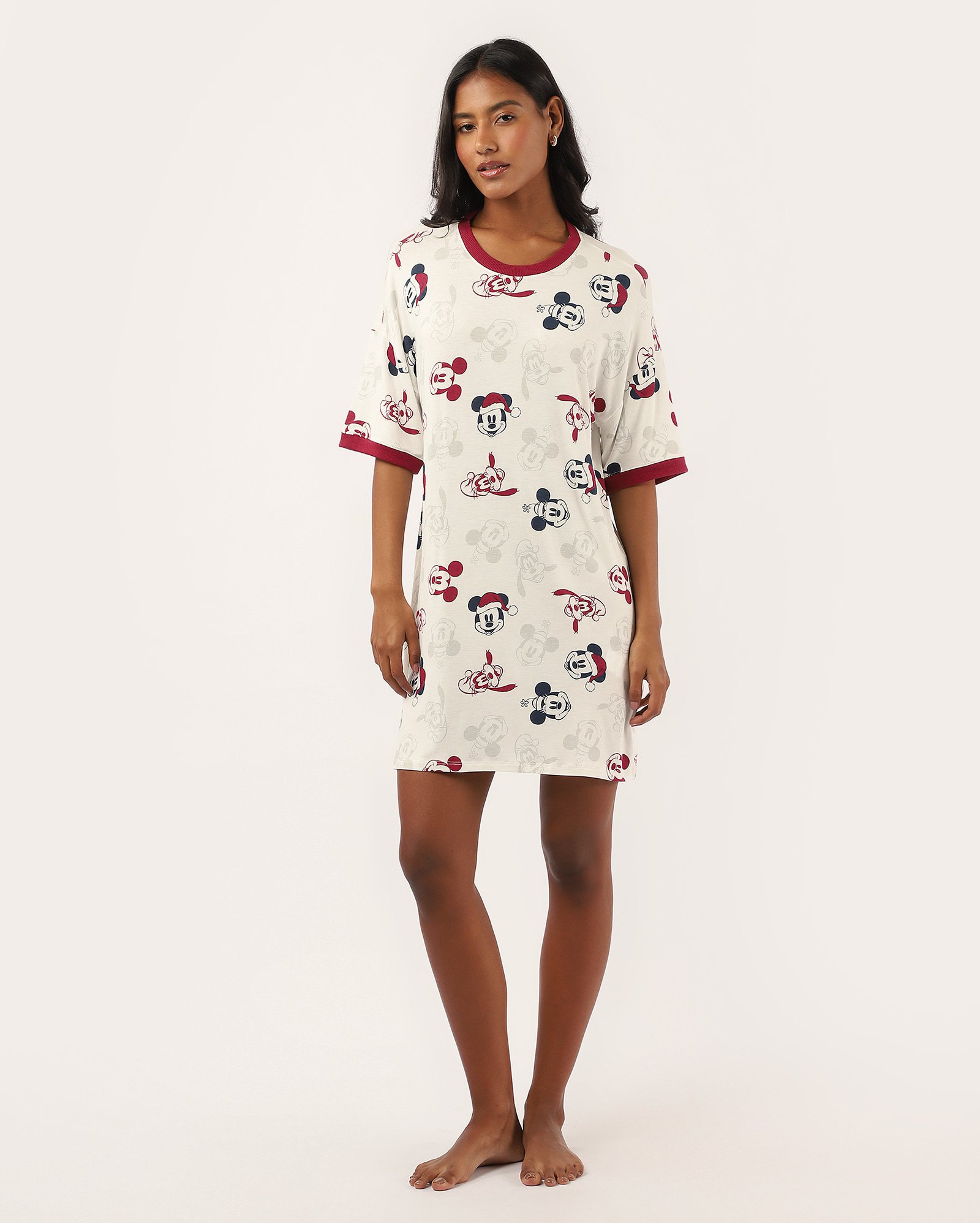 Camisola curta com viscose Mickey Mouse Natal off-white | Disney