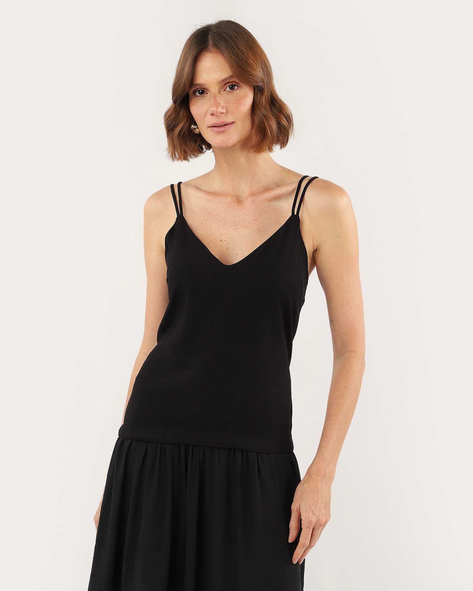 Vestido longo godê de Viscose decote em V - Preto