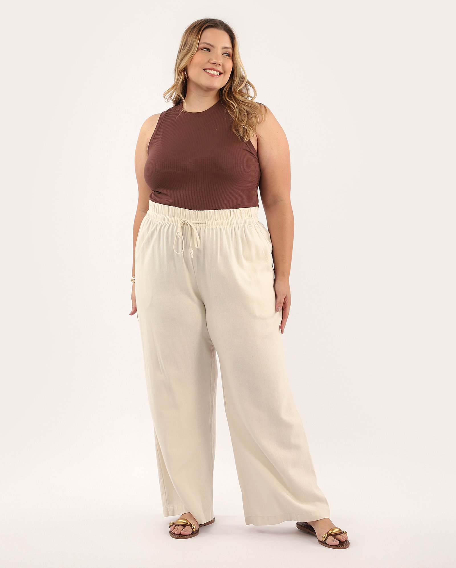 Regata plus size feminina canelada marrom