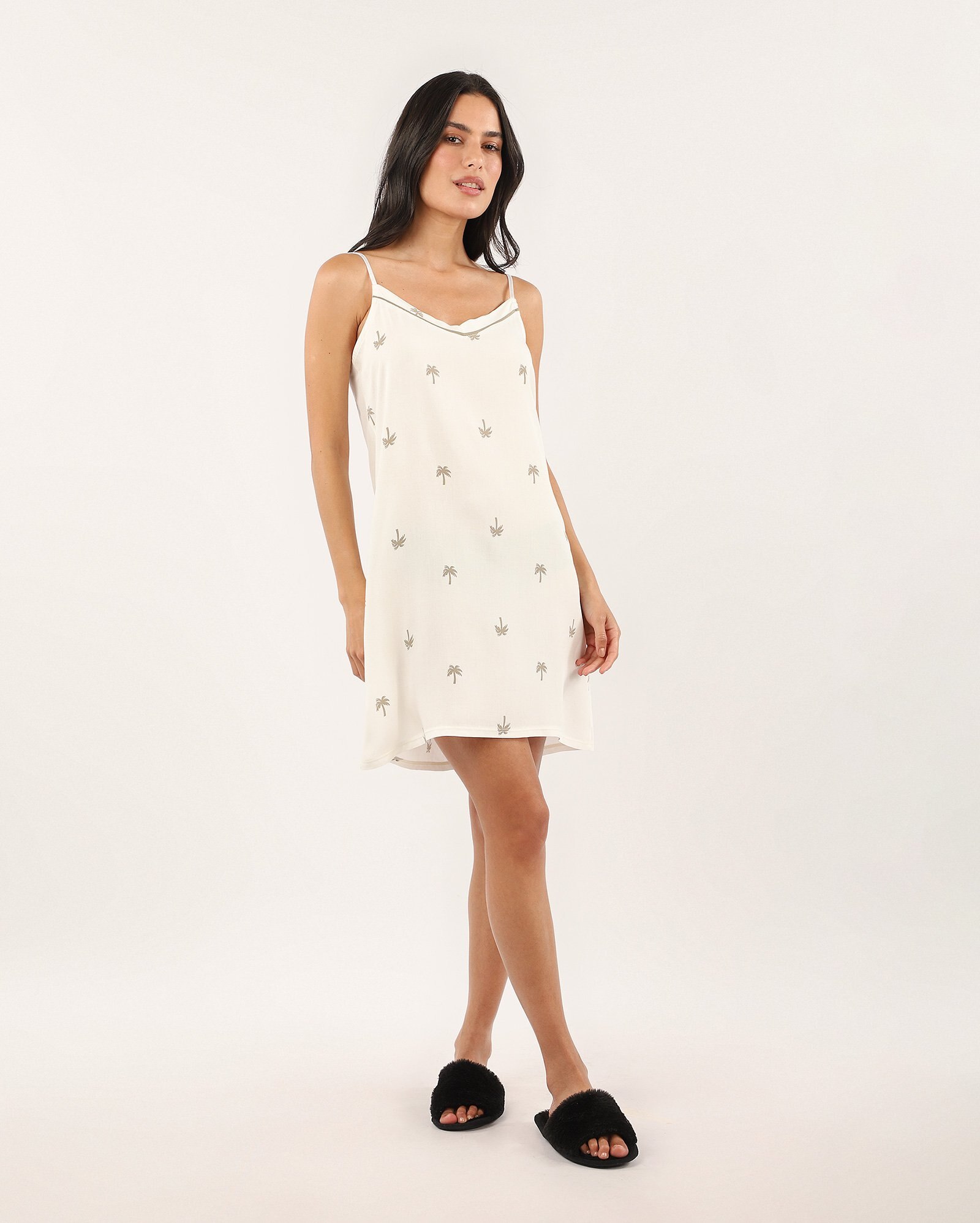 Camisola curta reta estampa coqueiro - off-white