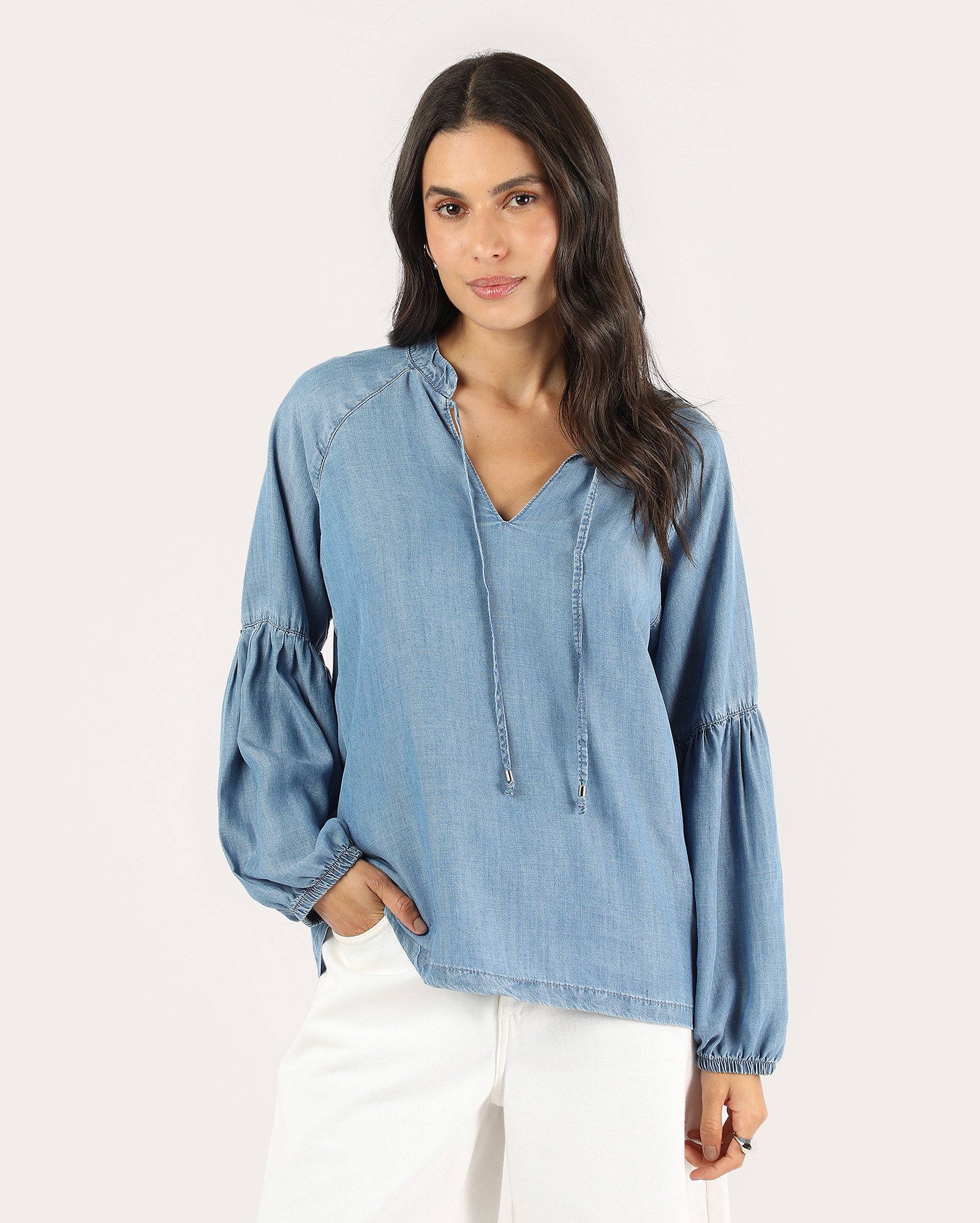 Bata feminina com babados - denim claro | Pool Jeans