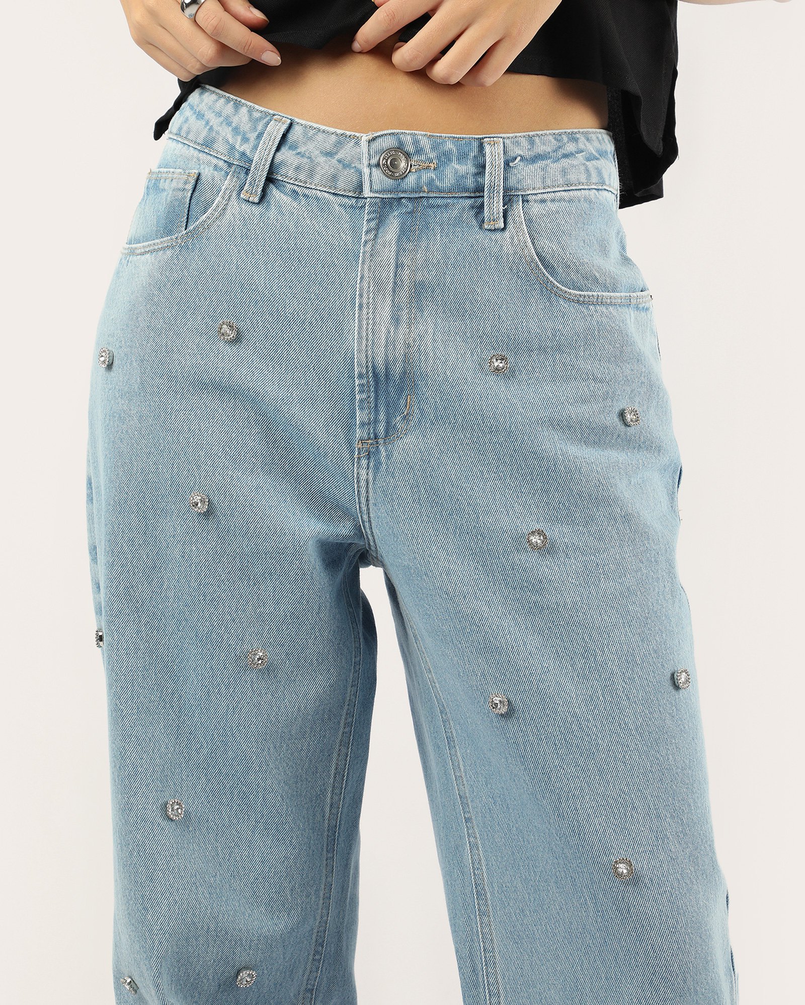 Riachuelo | Calça jeans feminina palazzo com pedrarias - denim claro ...