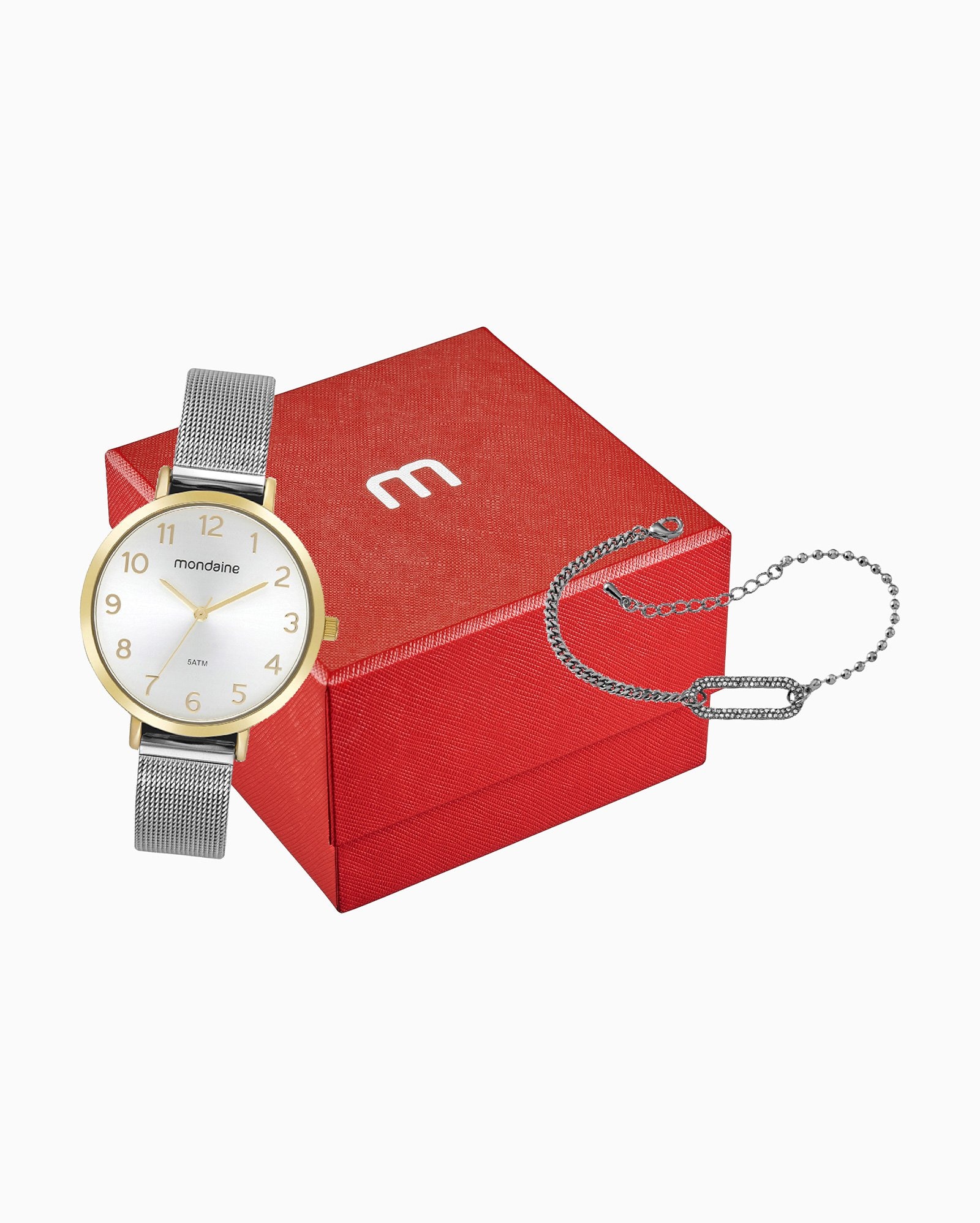 Kit relógio analógico feminino 32846LPMVBE1KR + pulseira prata | Mondaine