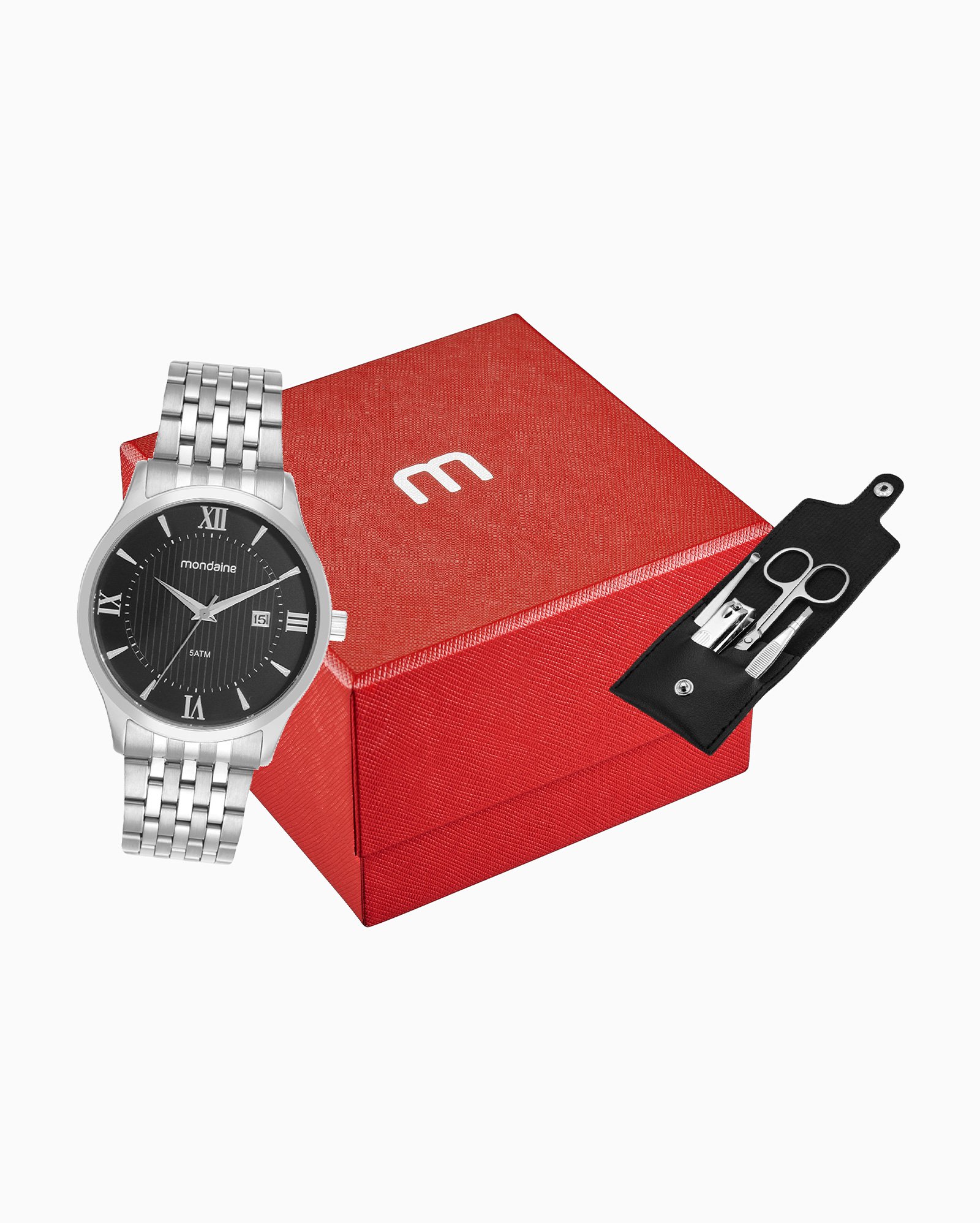 Kit relógio analógico masculino 99806G0MVNE4KR + kit manicure multicor | Mondaine