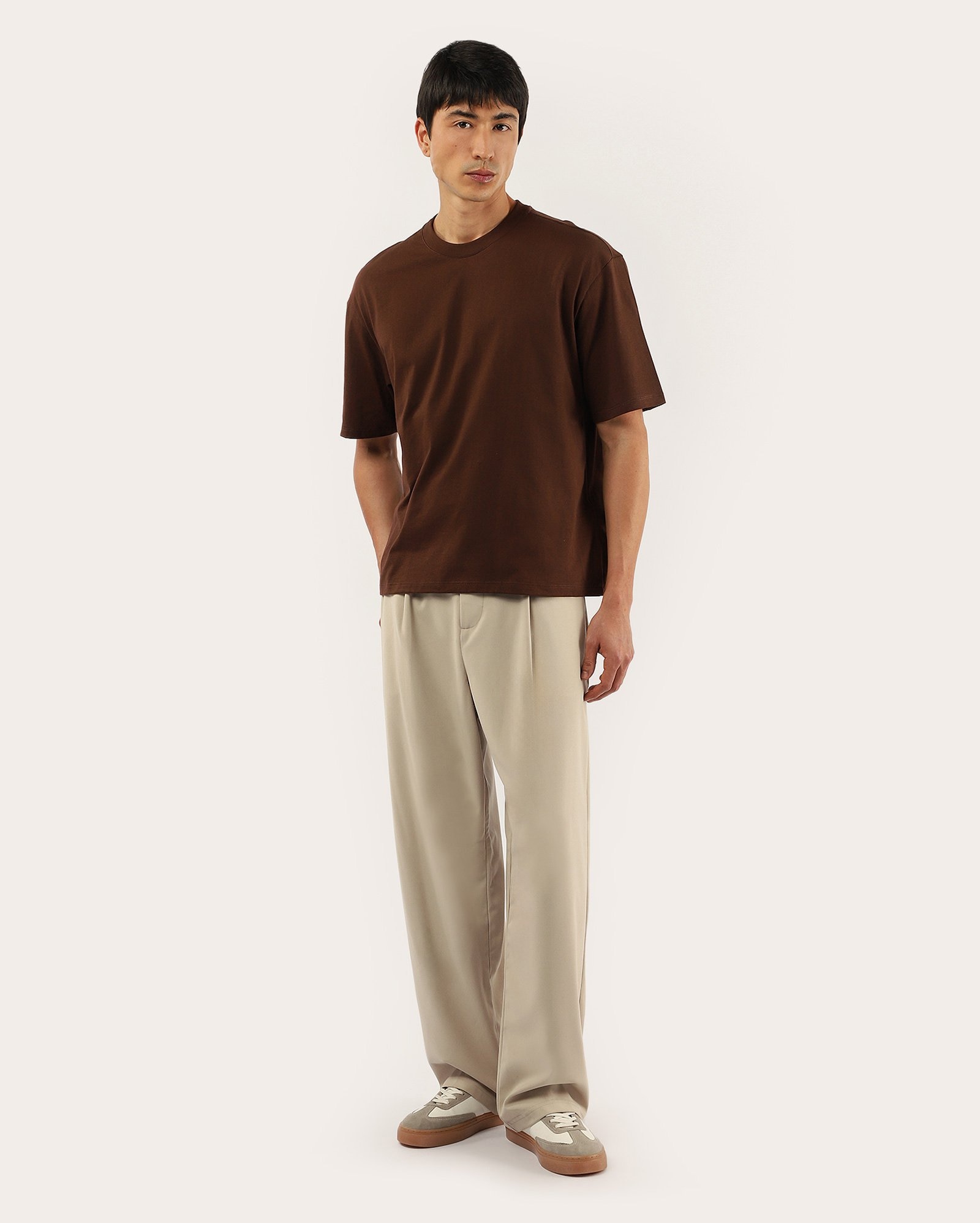 Camiseta masculina boxy manga curta lisa - Marrom
