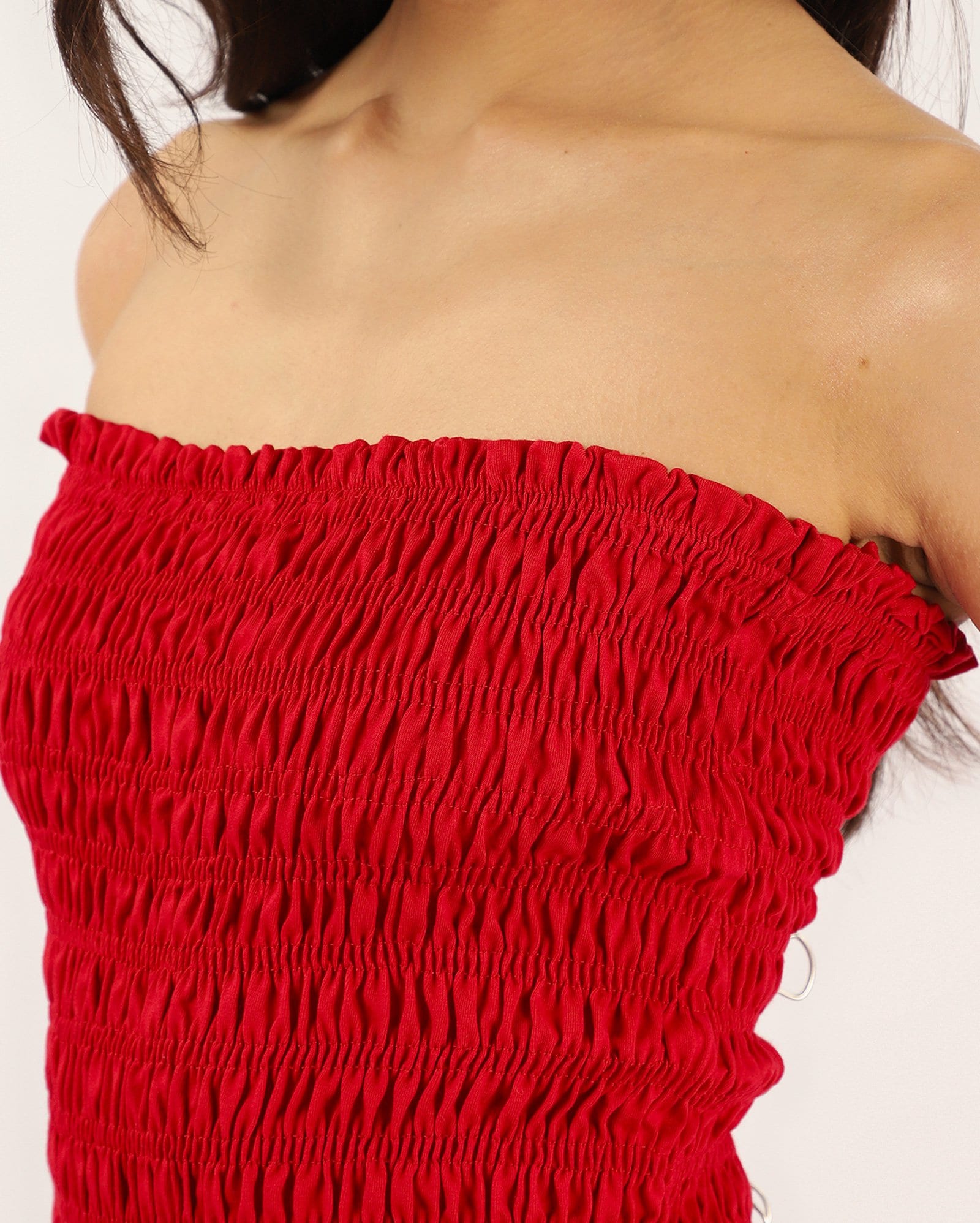Vestido longo evasê cintura baixa com lastex - vermelho — foto 3
