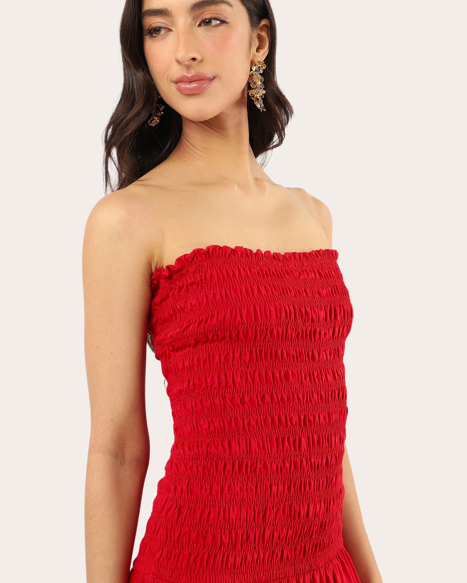 Vestido longo evasê cintura baixa com lastex - vermelho — foto 2