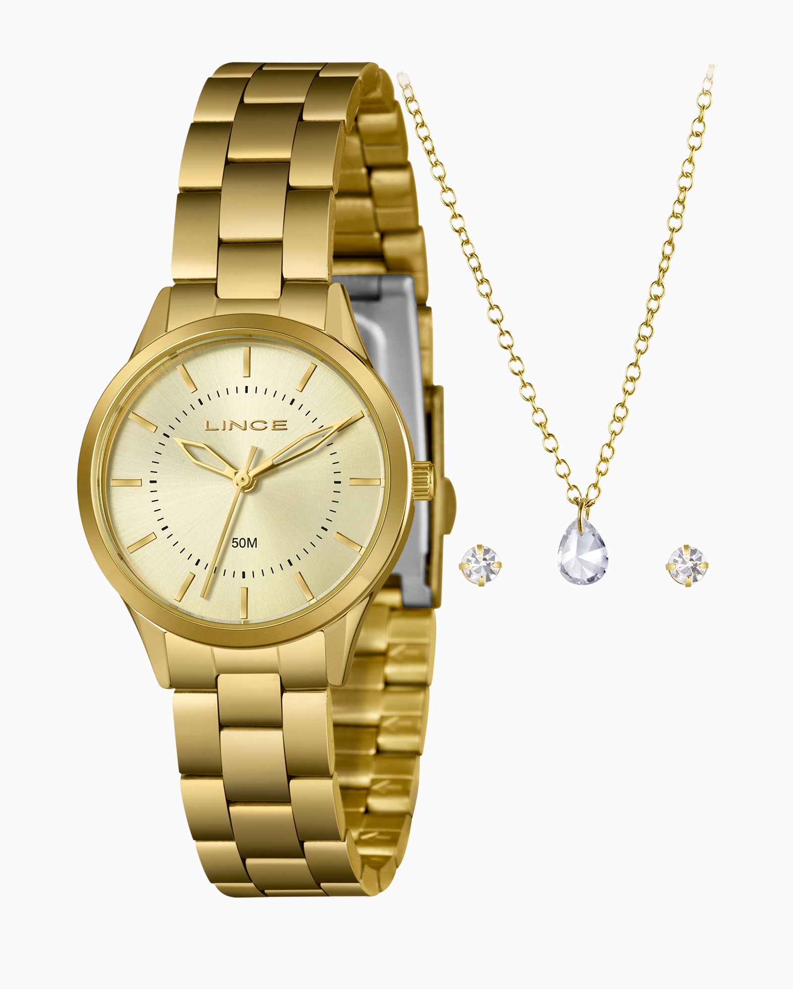 Kit relógio analógico feminino LRGH228L30 K0D3C1 + conjunto dourado | Lince