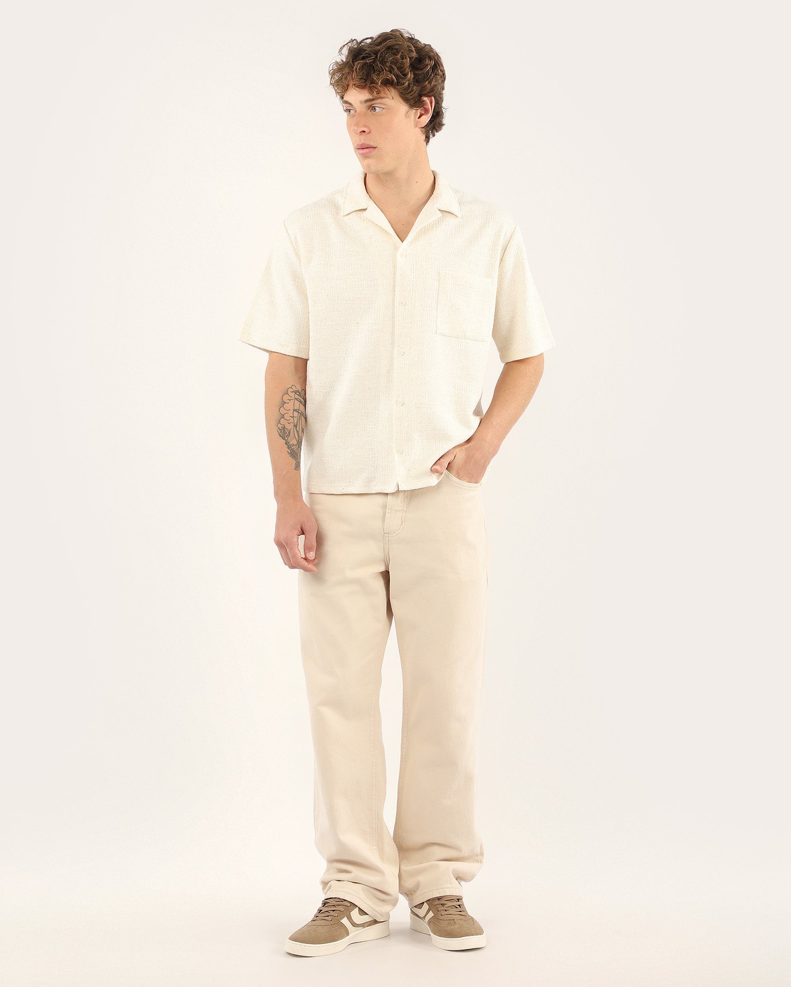 Camisa masculina com linho texturizada - off-white