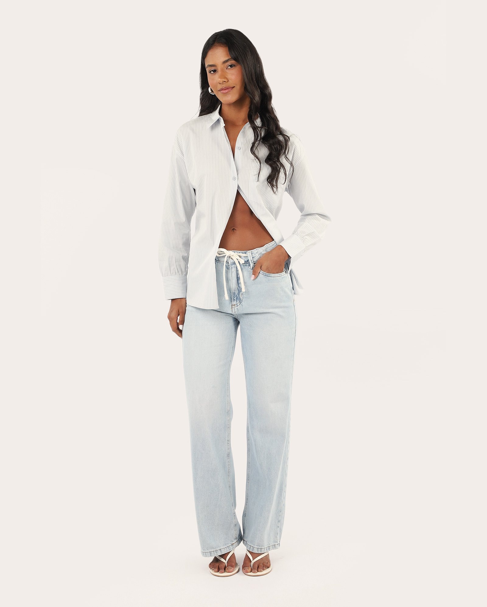 Riachuelo | Calça jeans feminina wide leg slim com cordão - denim claro ...