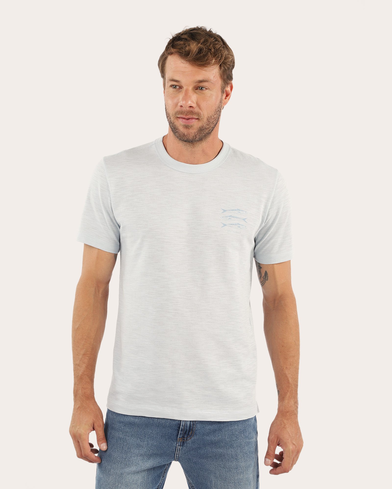 Camiseta masculina texturizada com estampa - azul