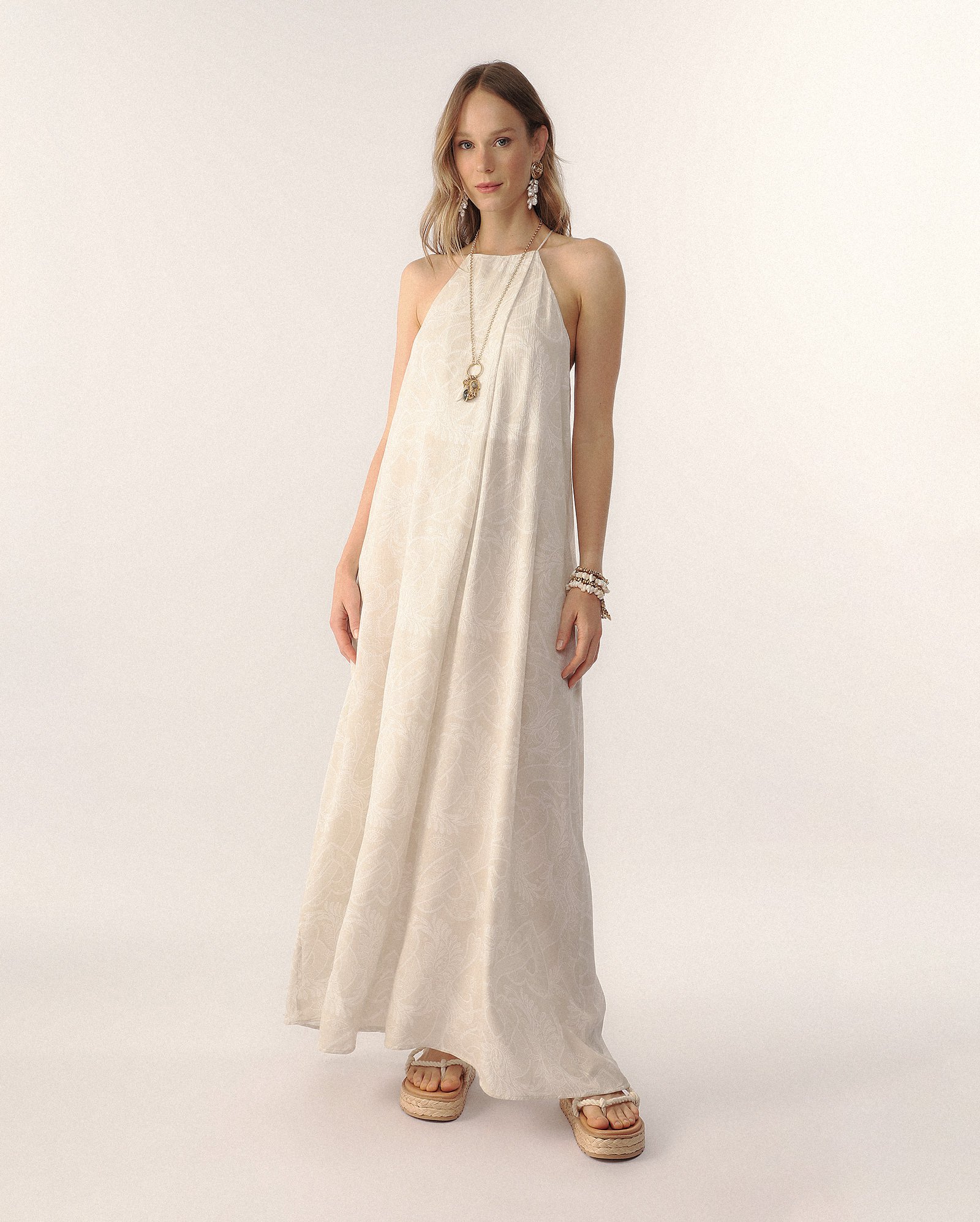 Vestido em viscose Helô Rocha - bege