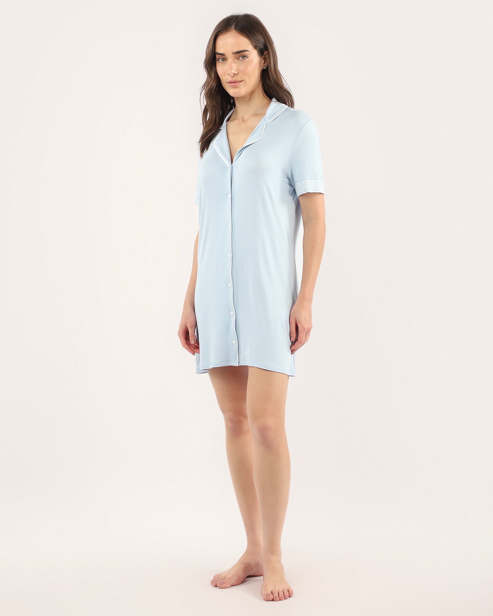 Camisola curta americana com viscose e mangas em laise azul