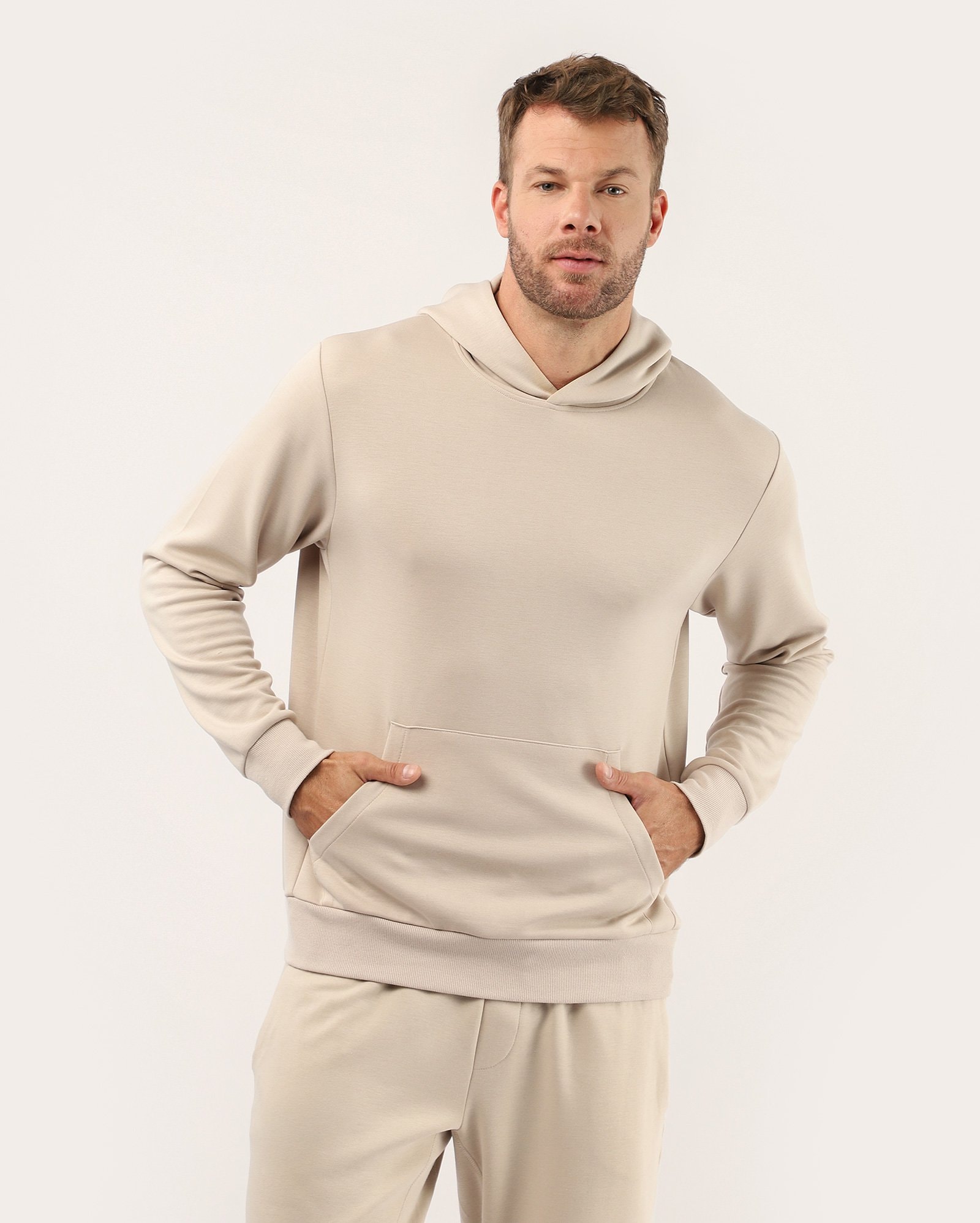 Blusa esportiva masculina com capuz scuba - bege | Body Work