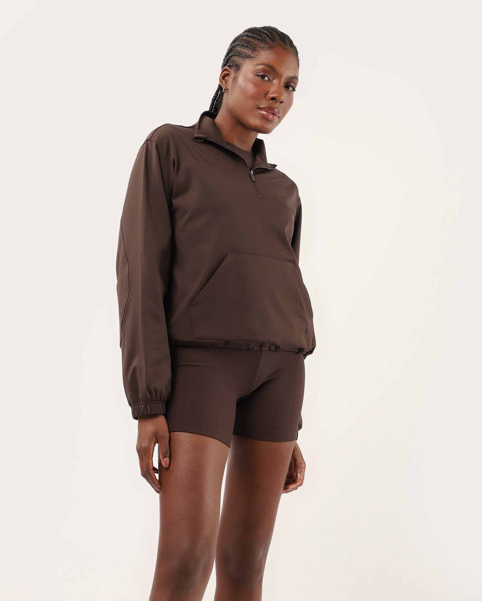 Casaco esportivo feminino scuba em fleece - marrom | Body Work