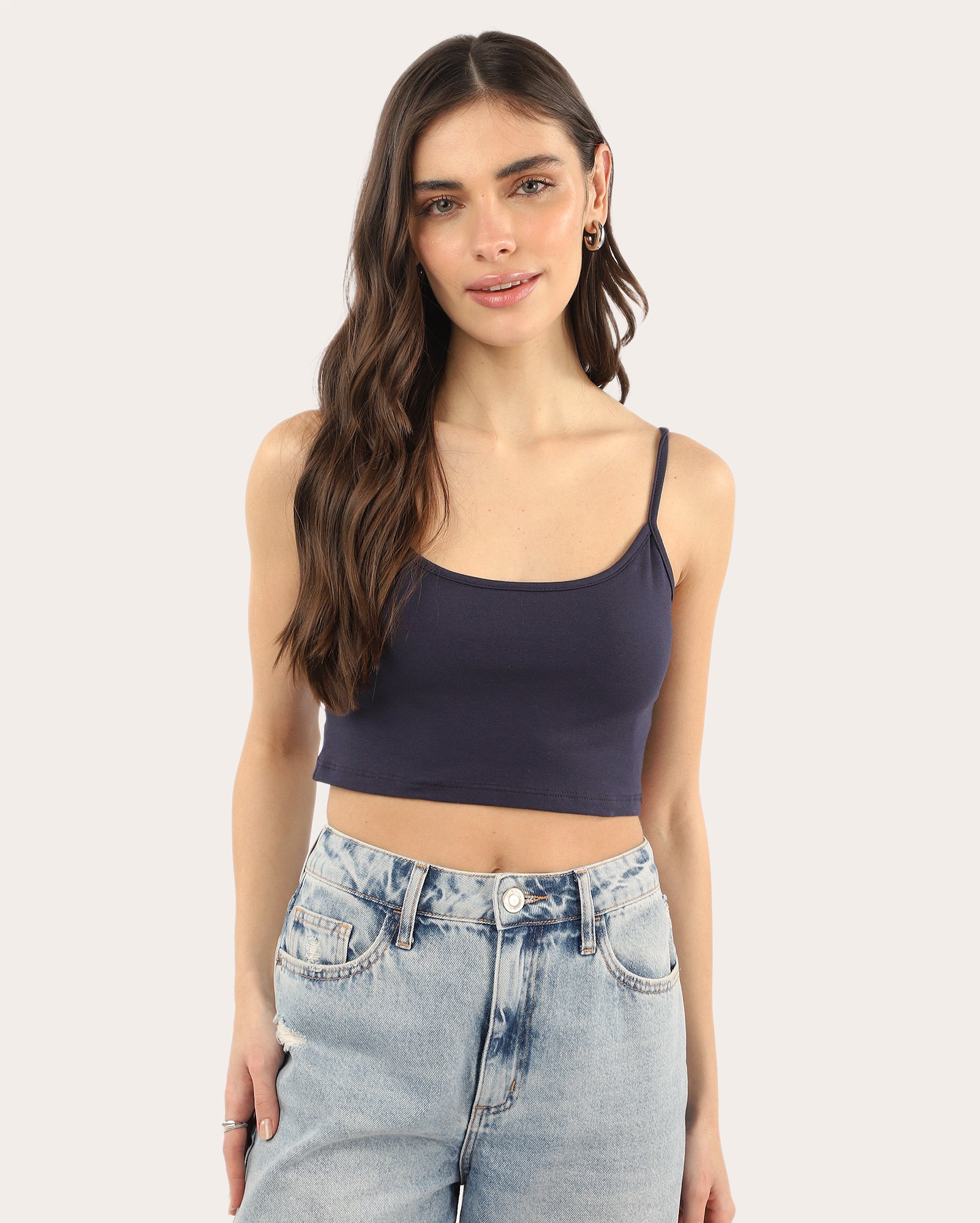 Regata cropped Luyzinha ajustada - Azul-marinho