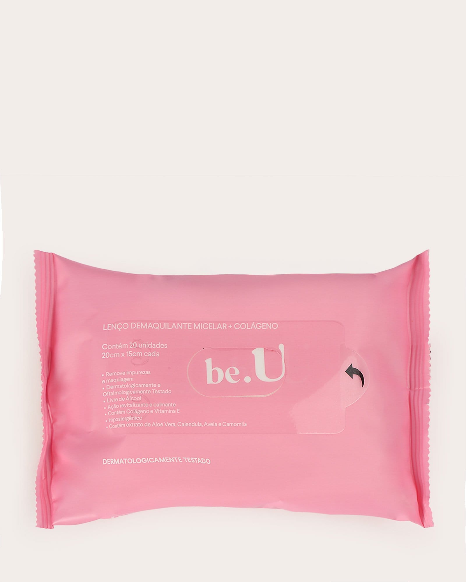 Kit lenço demaquilante 20 unidades Micelar + Colágeno | be.U