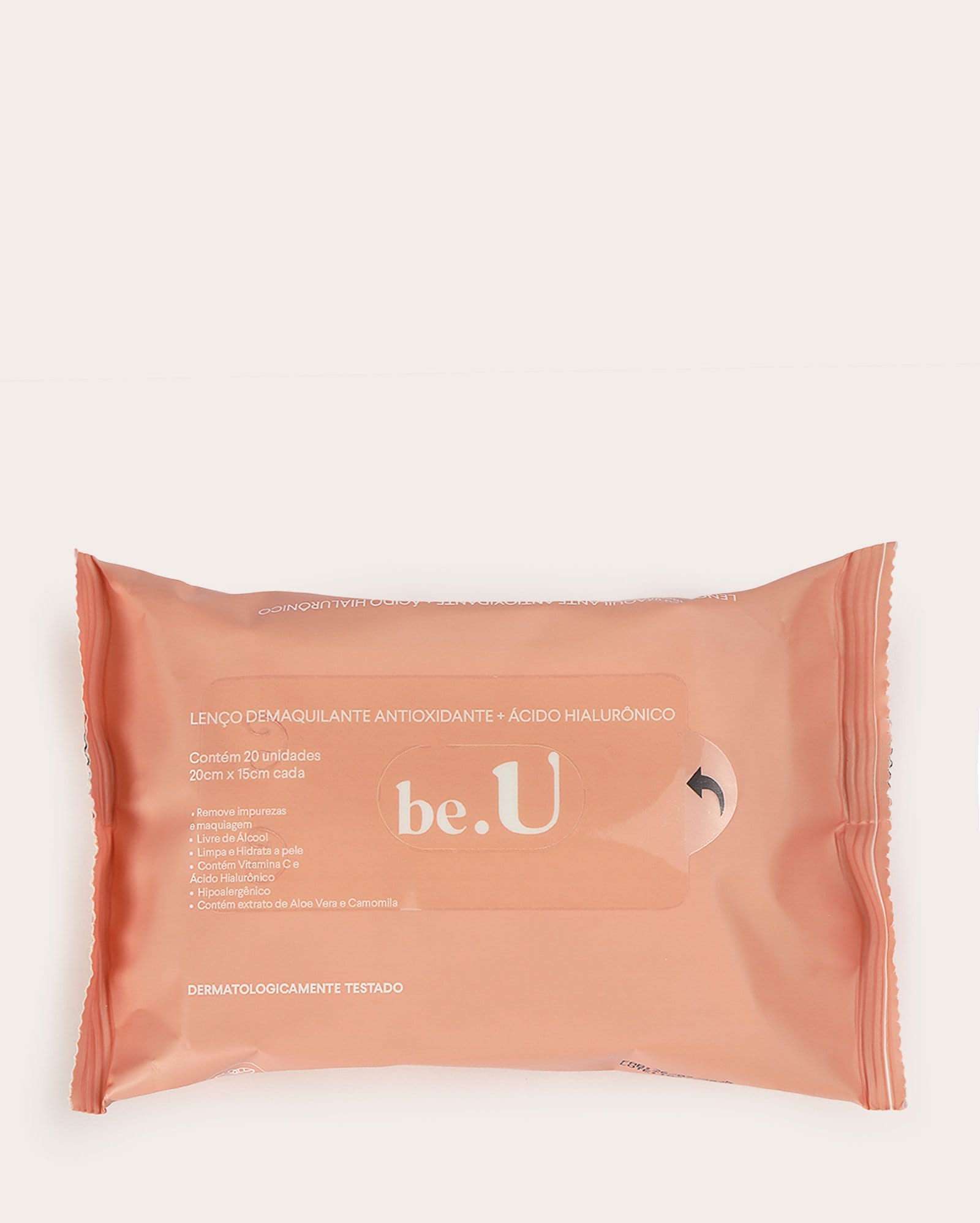 Kit lenço demaquilante 20 unidades Antioxidante + Ácido Hialurônico | be.U