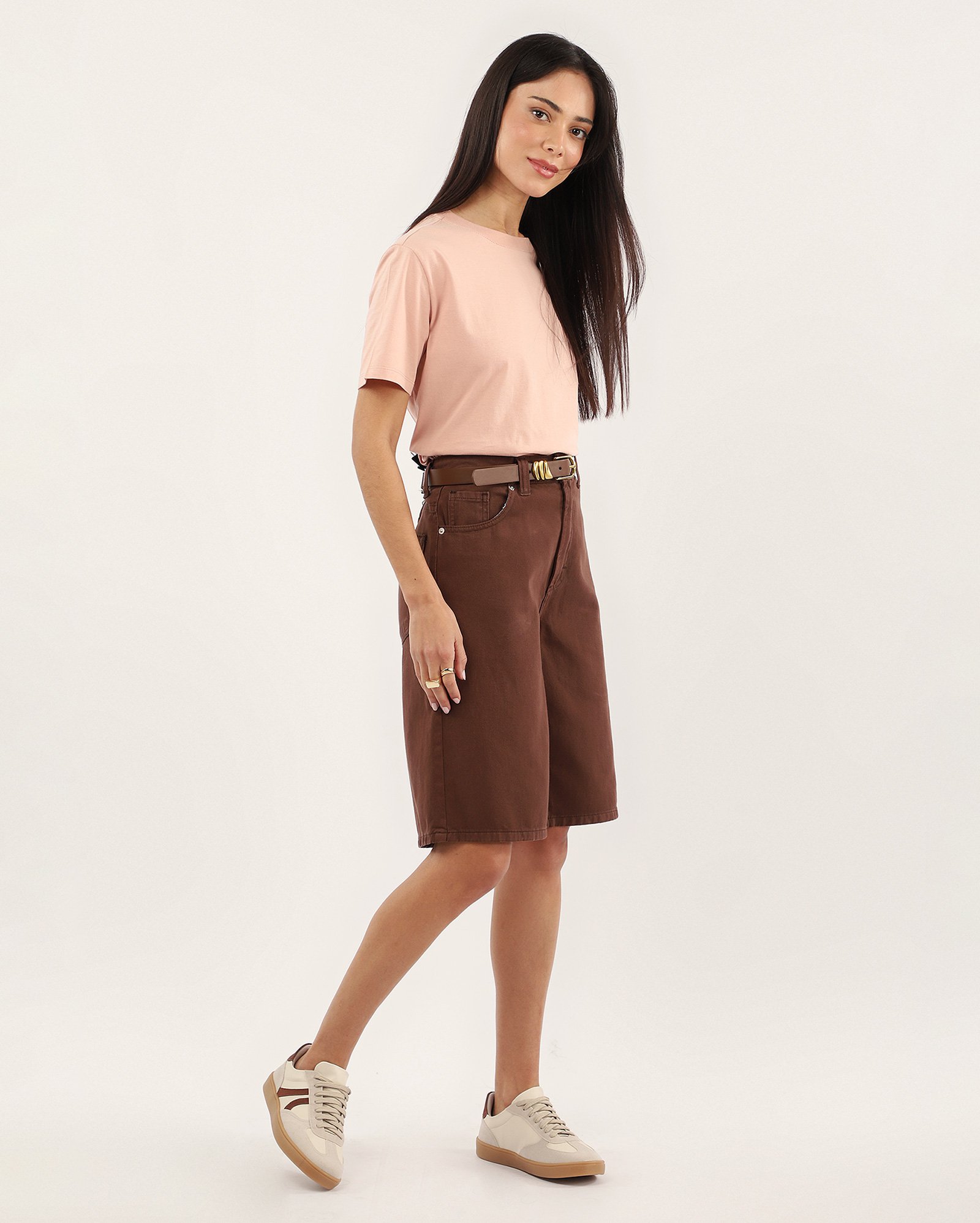 Camiseta feminina regular Ana manga curta - Rosa Claro