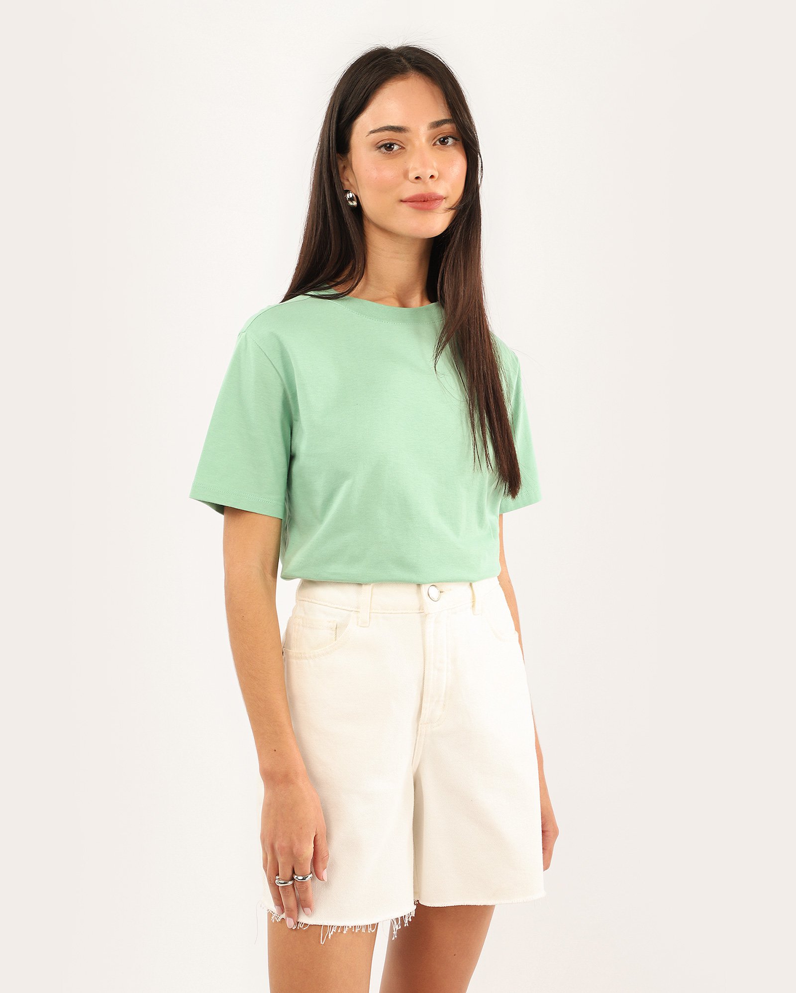 Camiseta feminina regular Ana manga curta - Verde Água