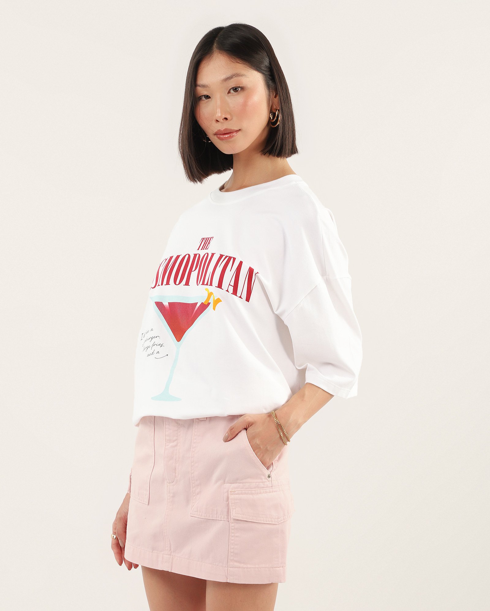 Mini saia sarja cargo cintura média - Rosa | Pool Jeans