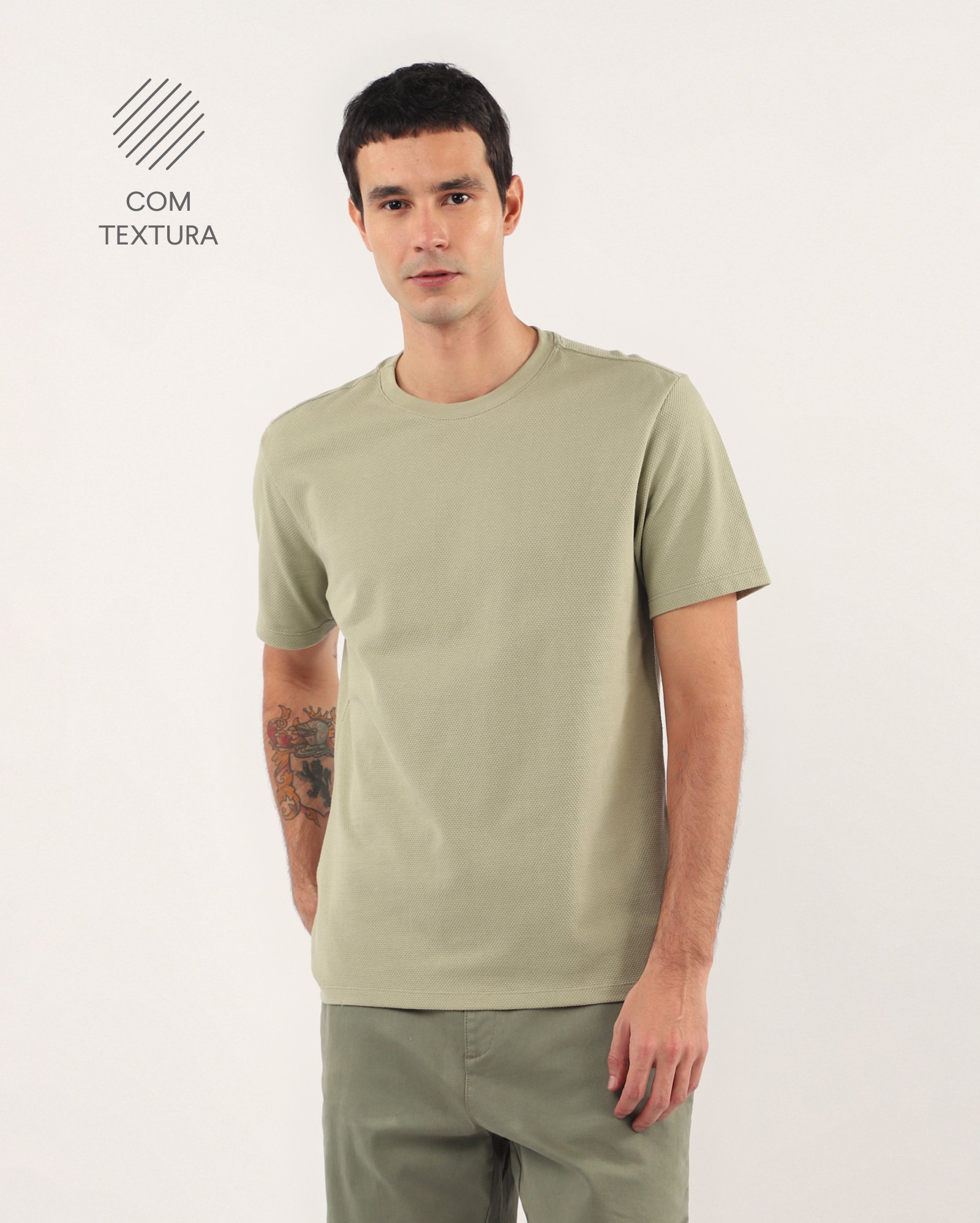 Camiseta masculina regular texturizada - Verde Pistache