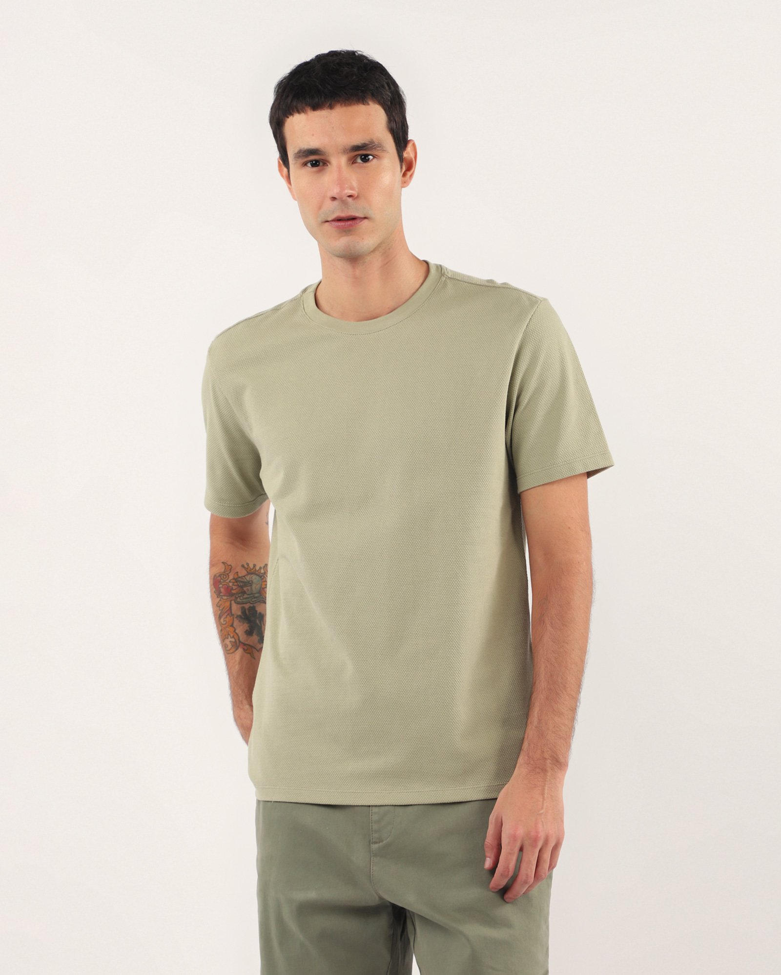 Camiseta masculina regular com textura - verde