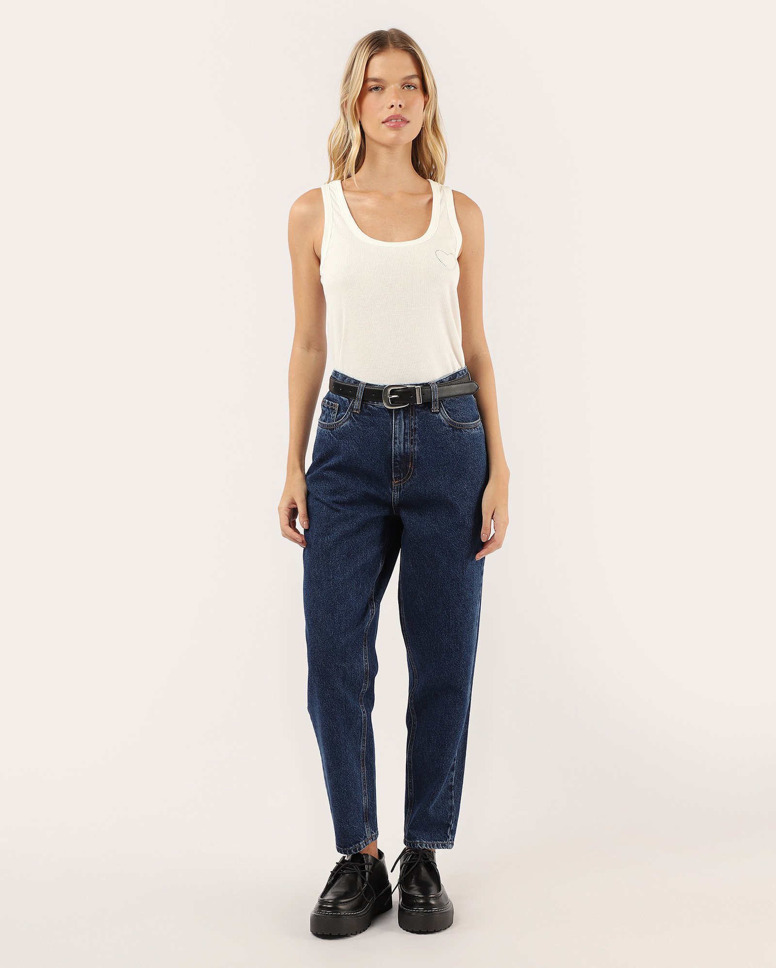 Calça jeans feminina mom cintura alta denim escuro | Pool Jeans