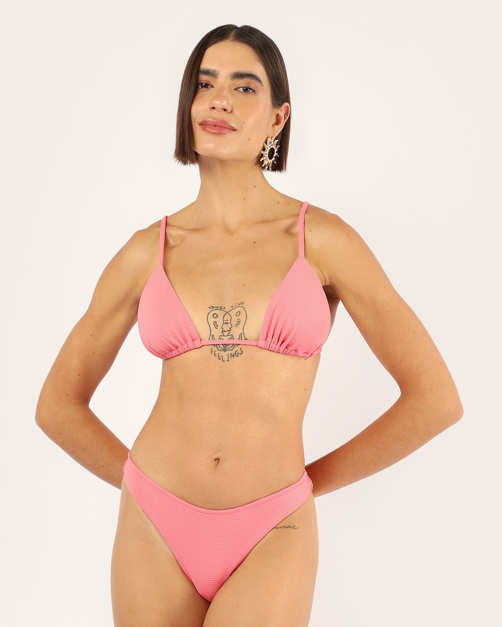 Biquíni top cortininha texturizado com amarração - rosa