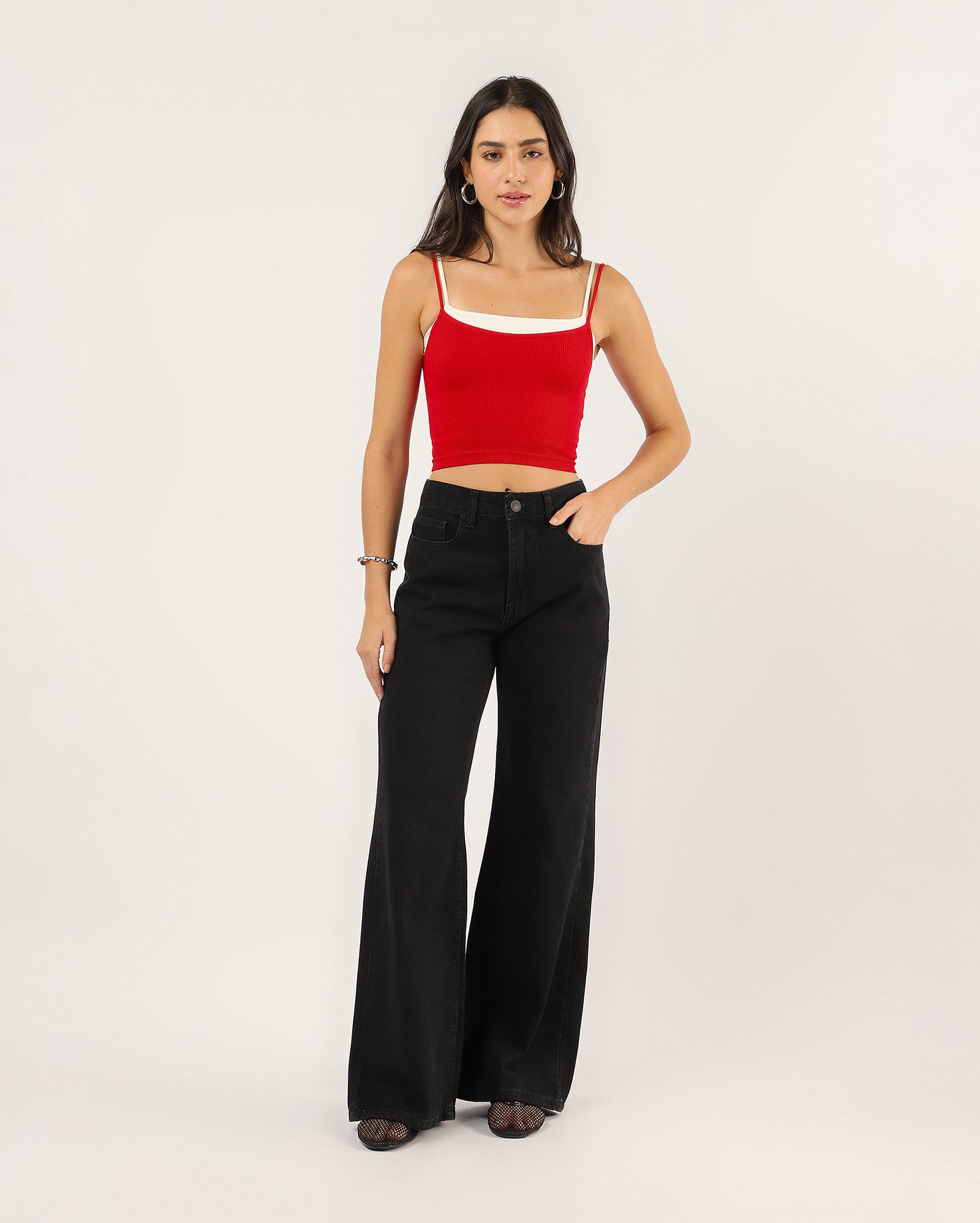 Calça black jeans feminina wide leg cintura média | Pool Jeans