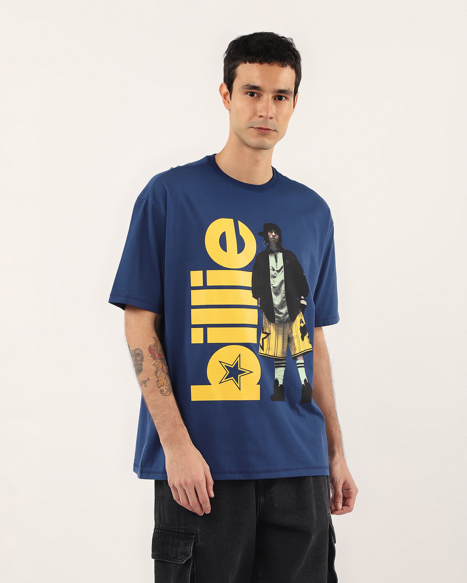 Camiseta masculina oversized artista azul | Billie Elish