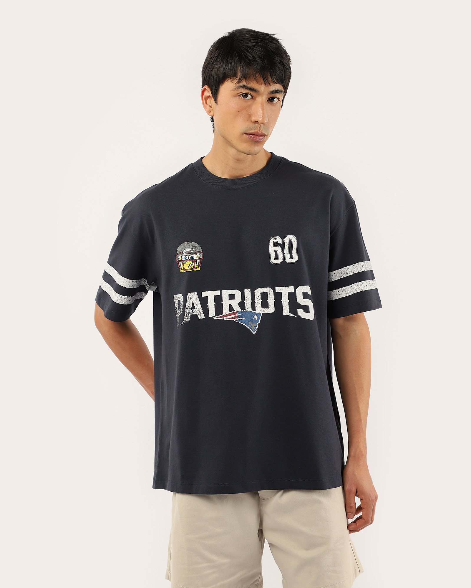 Camiseta masculina oversized Patriots Bob Esponja azul | NFL