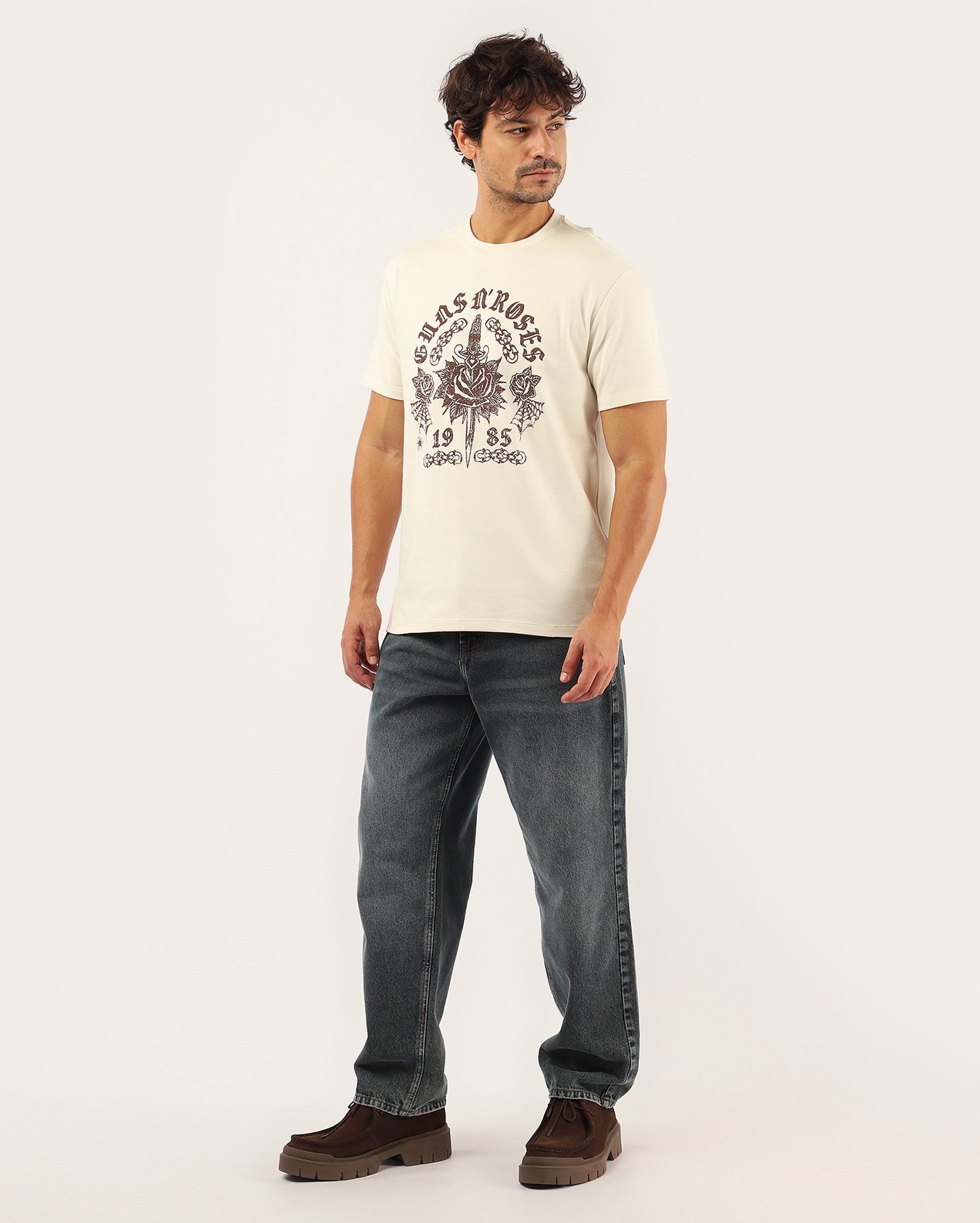 Camiseta masculina banda de rock bege | Guns n roses