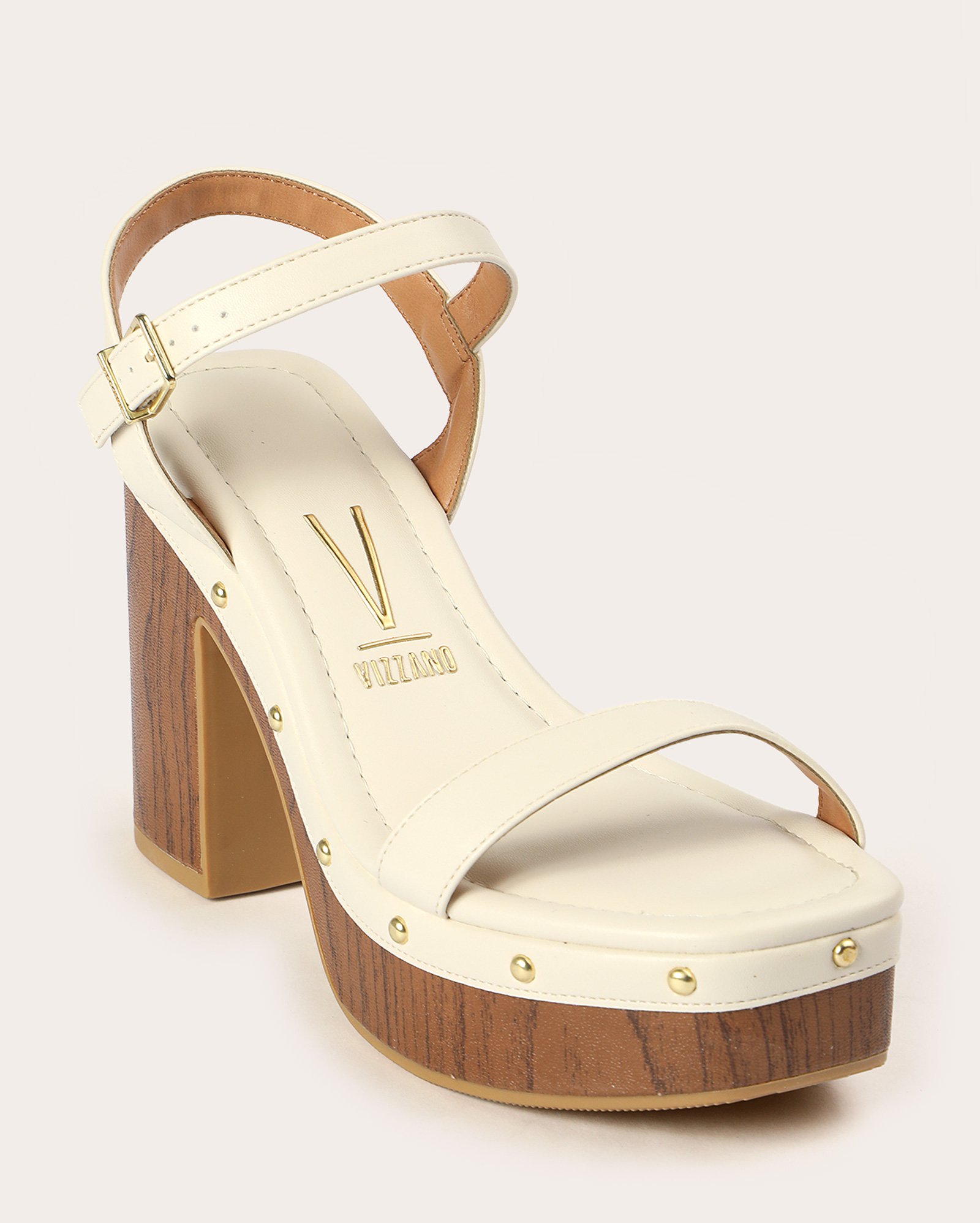Sandália feminina salto alto com tachas - Off-white | Vizzano