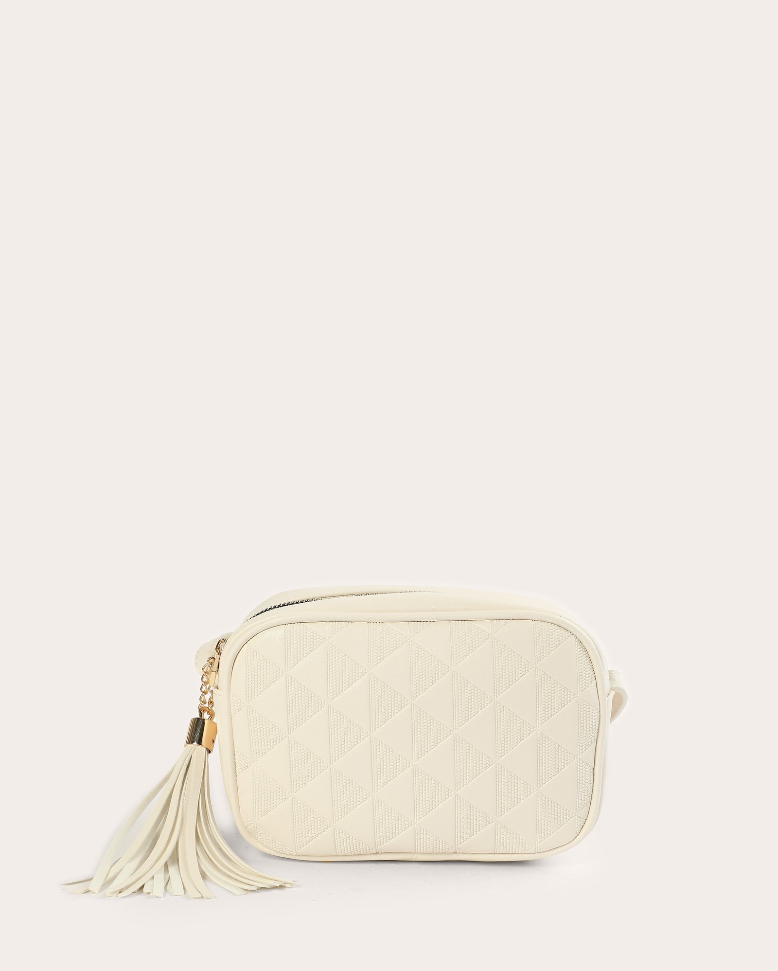 Bolsa feminina P crossbody monograma com tassel - Off-white