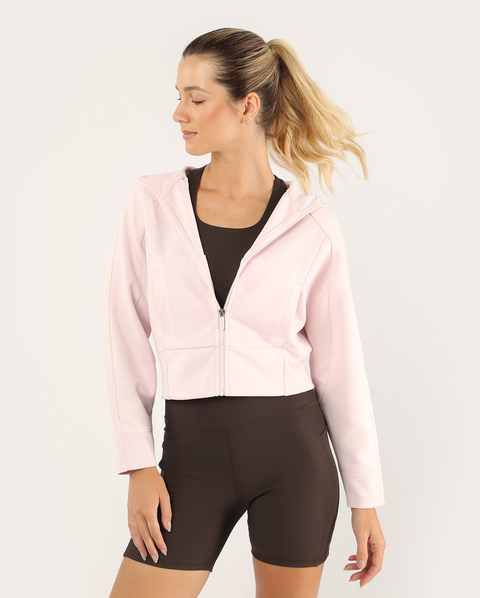 Jaqueta de moletom esportiva cropped - rosa | Body Work