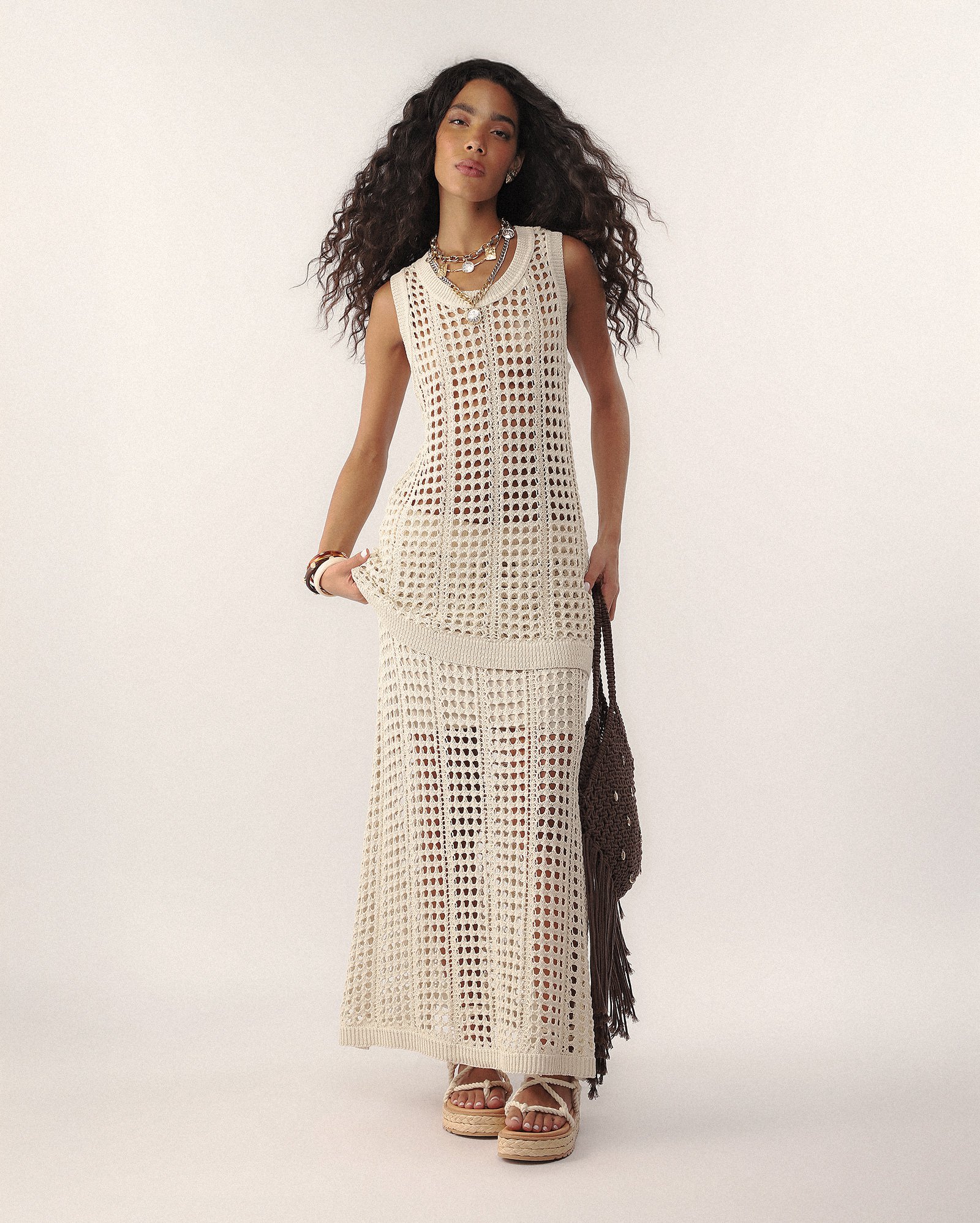 Saia longa evasê Helô Rocha - bege