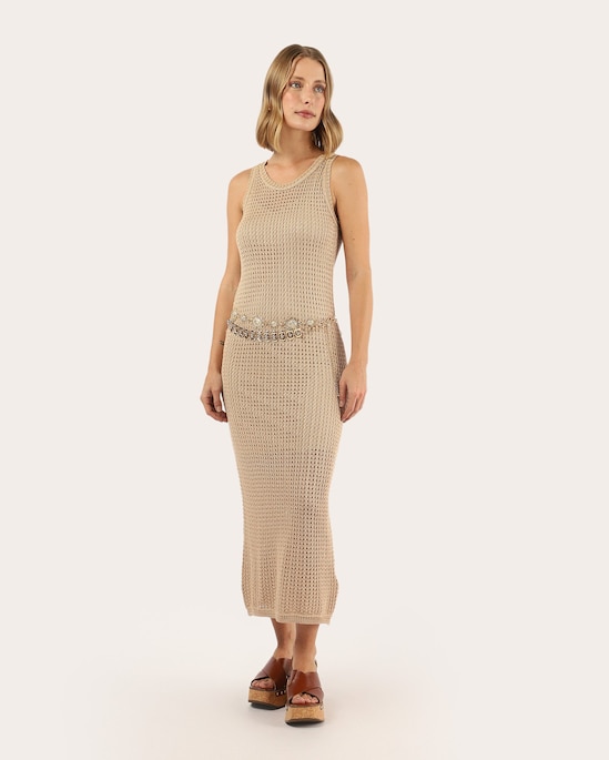 Vestido midi reto em tricot