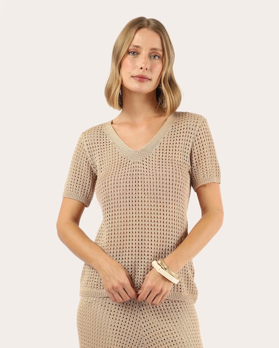 Blusa feminina decote v em tricot