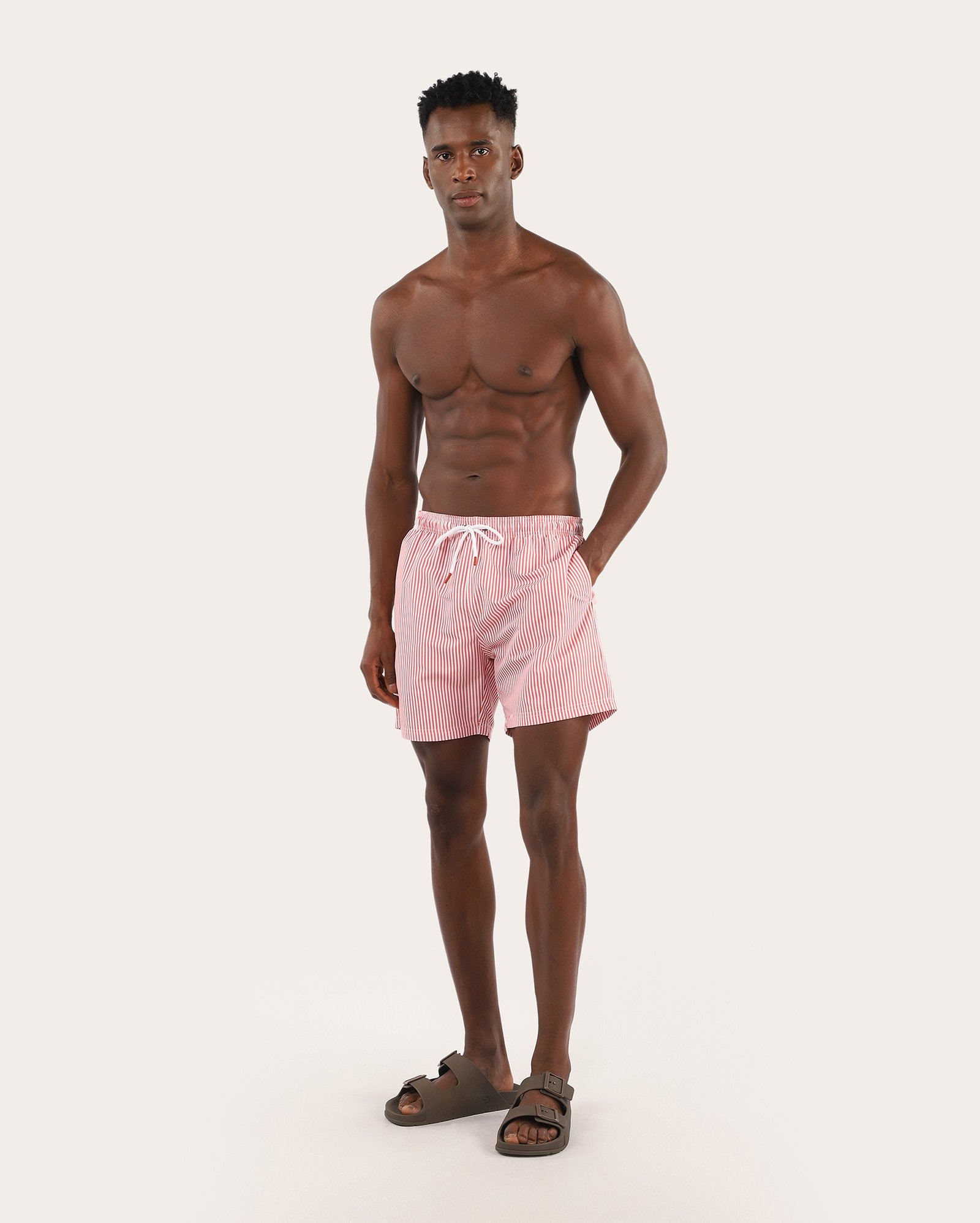 Short água masculino listrado com bolso - rosa