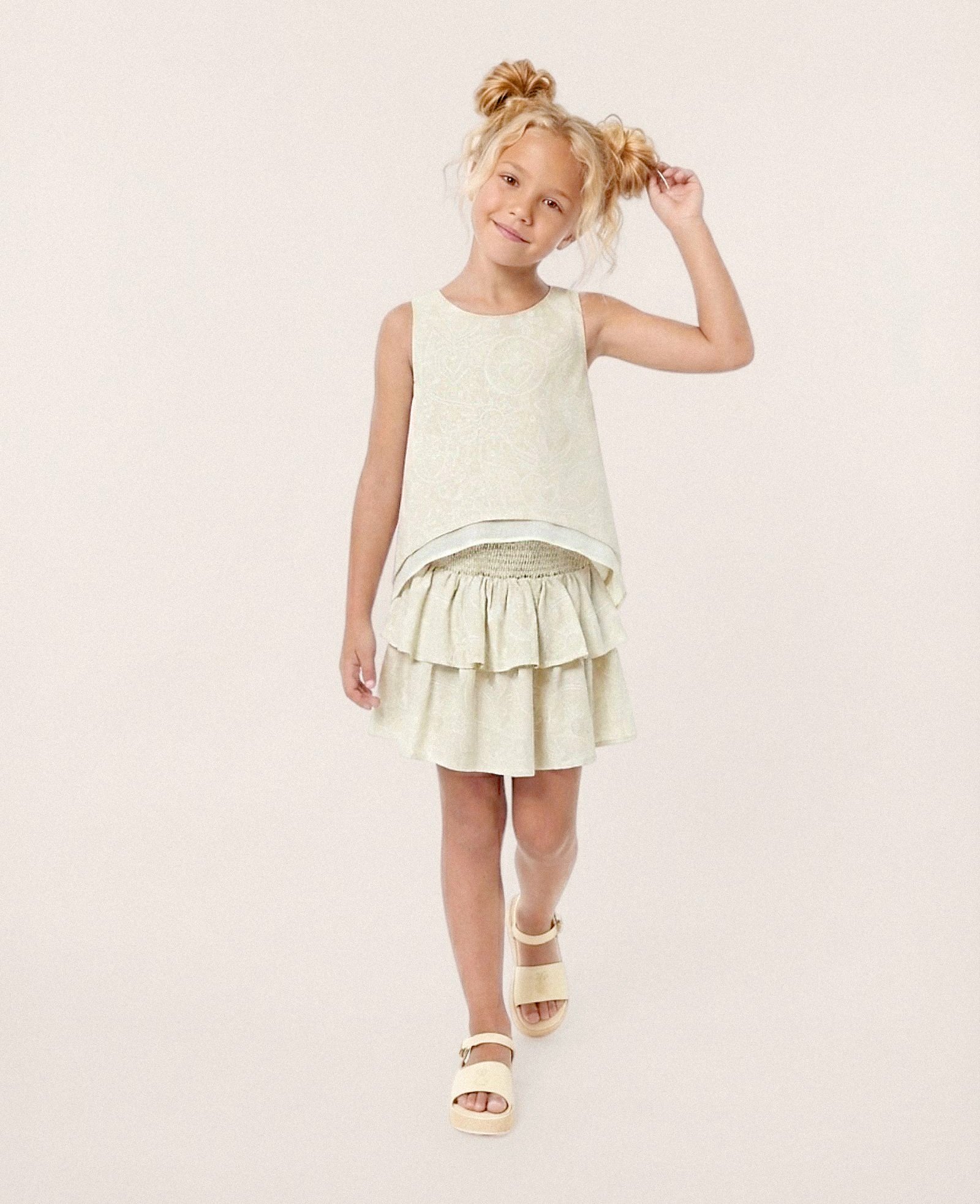 Short-saia curta Infantil evasê Helô Rocha 6-14A - bege