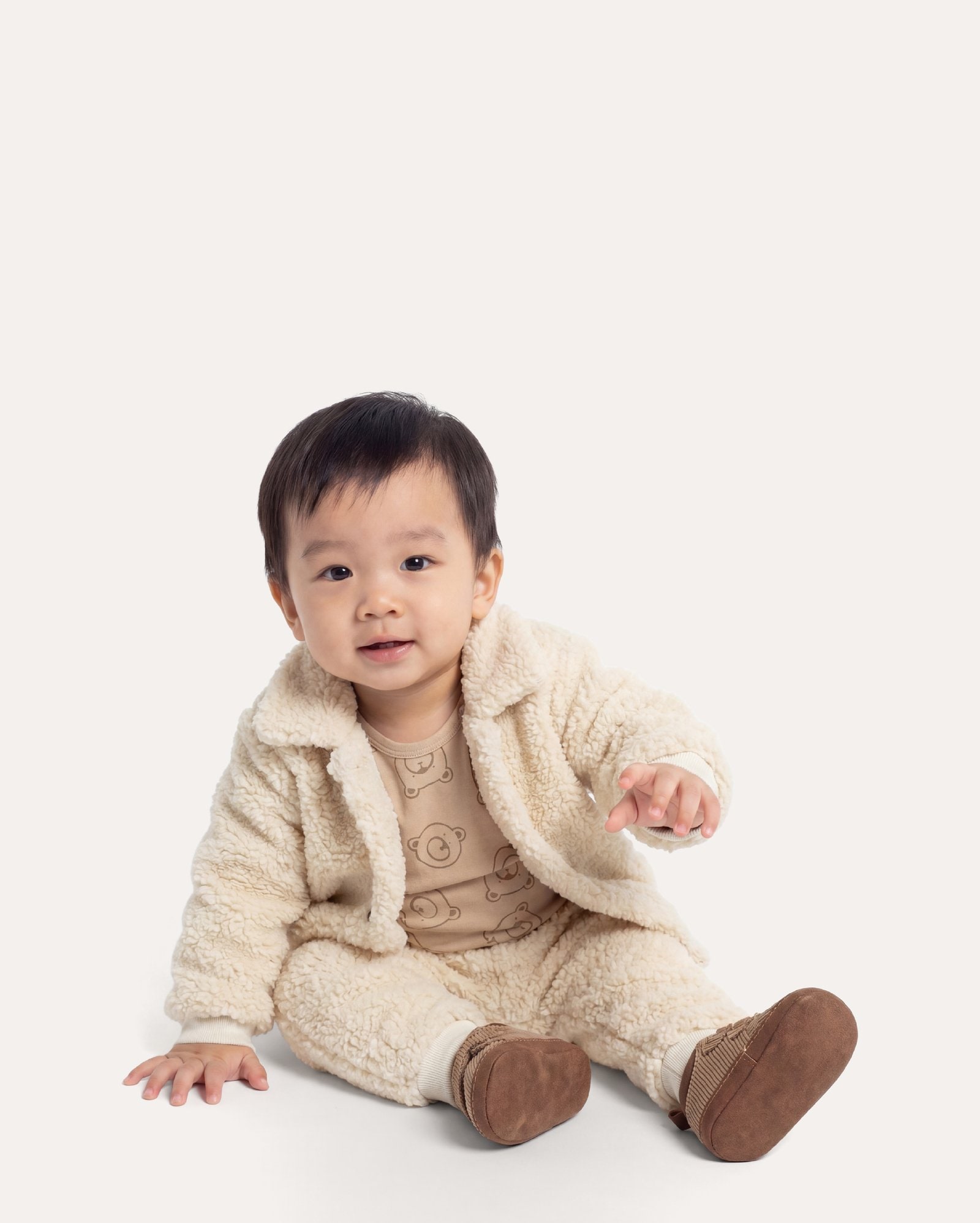 Conjunto longo bebê com sherpa ursinho - multicor