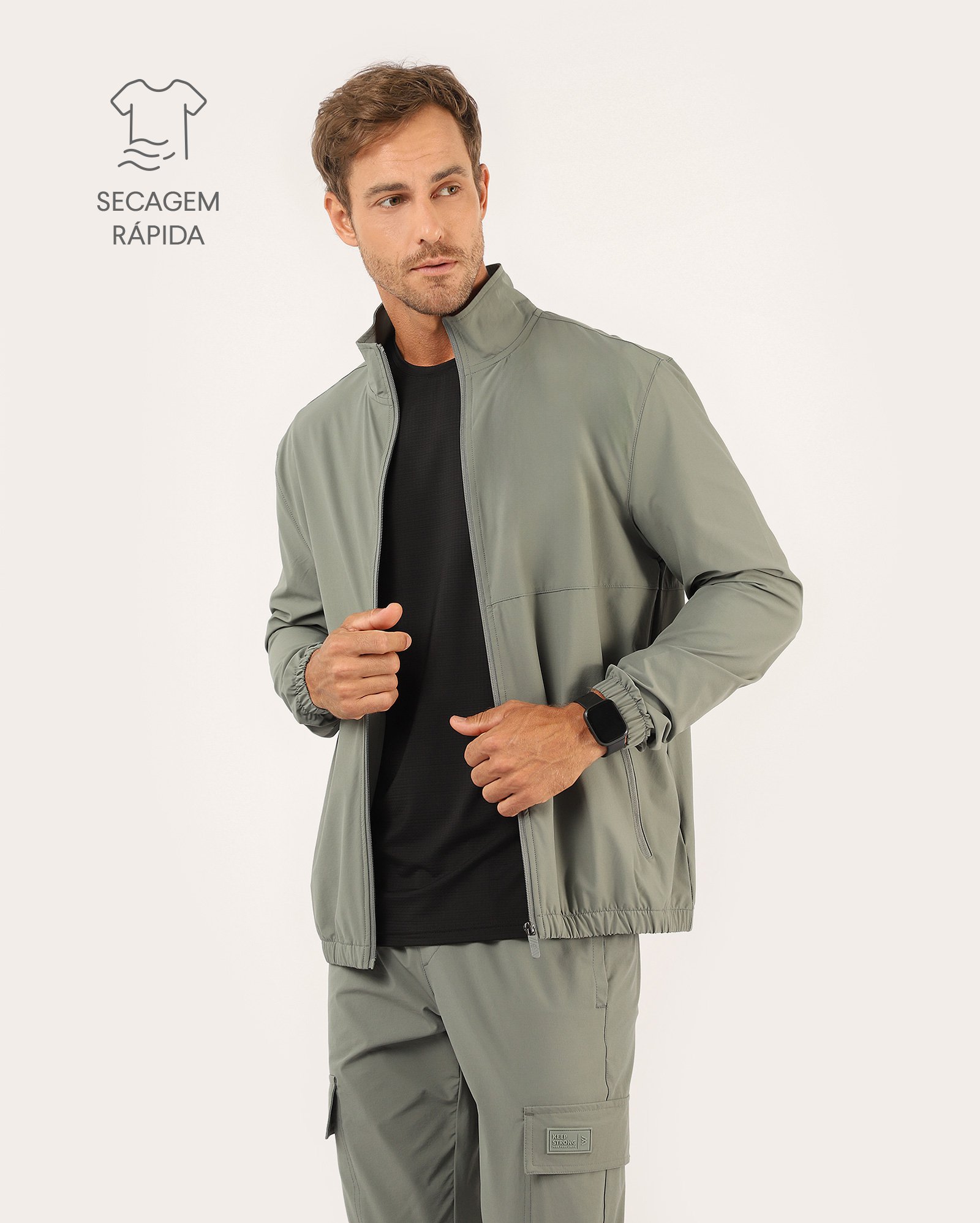 Jaqueta esportiva masculina com poliamida - cinza | Body Work