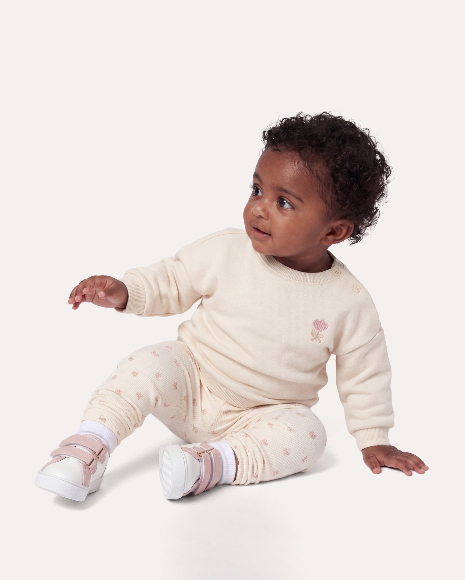 Conjunto bebê 2 peças floral - Bege Claro