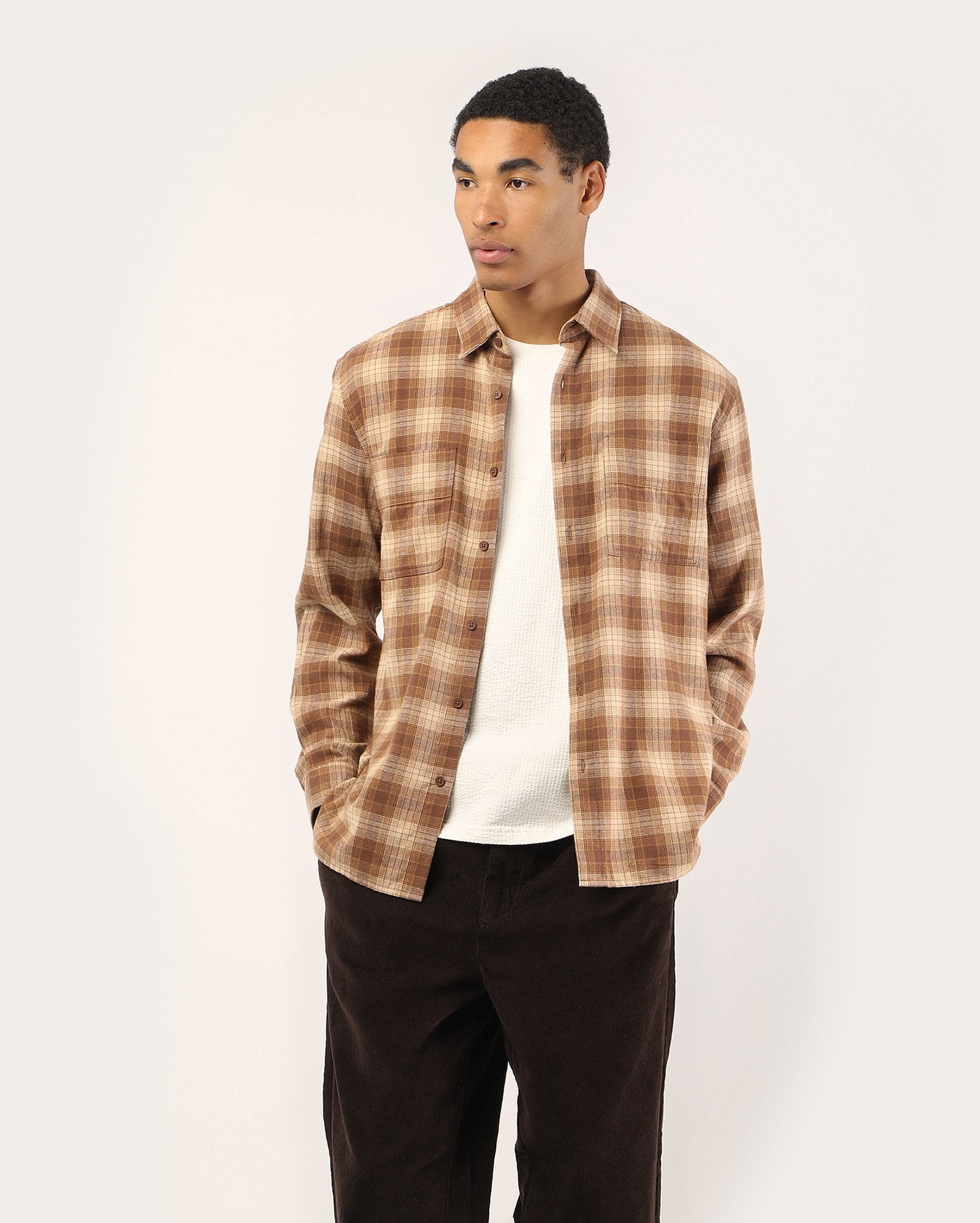 Camisa masculina regular flanelada xadrez - marrom