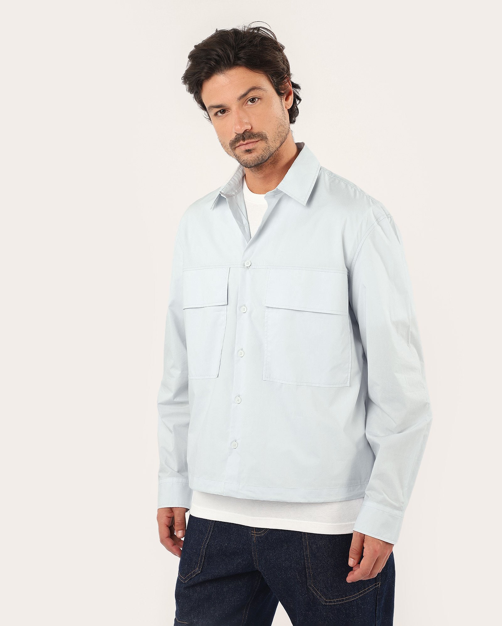Camisa masculina boxy com bolsos - azul