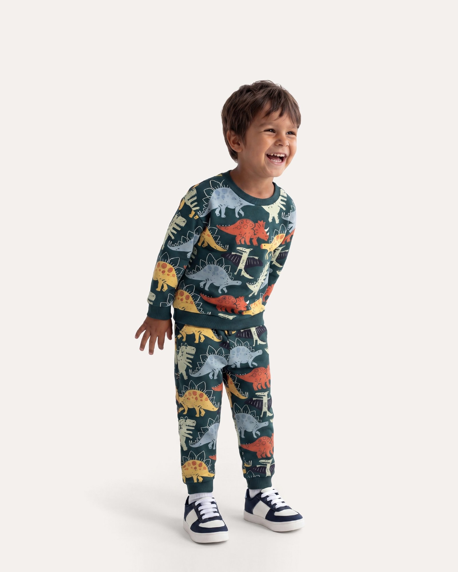 Conjunto longo infantil moletom sem felpa 1-6A - Verde